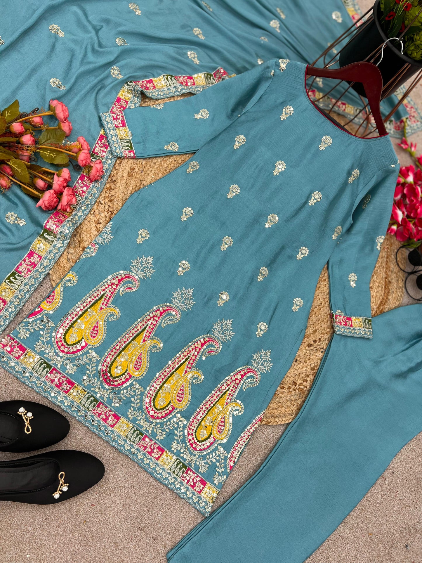 Festive Wear Sky Blue Color Salwar Suit