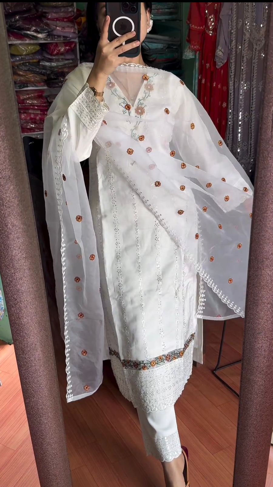 White Color Sequence Embroidery Thread Work Salwar Suit