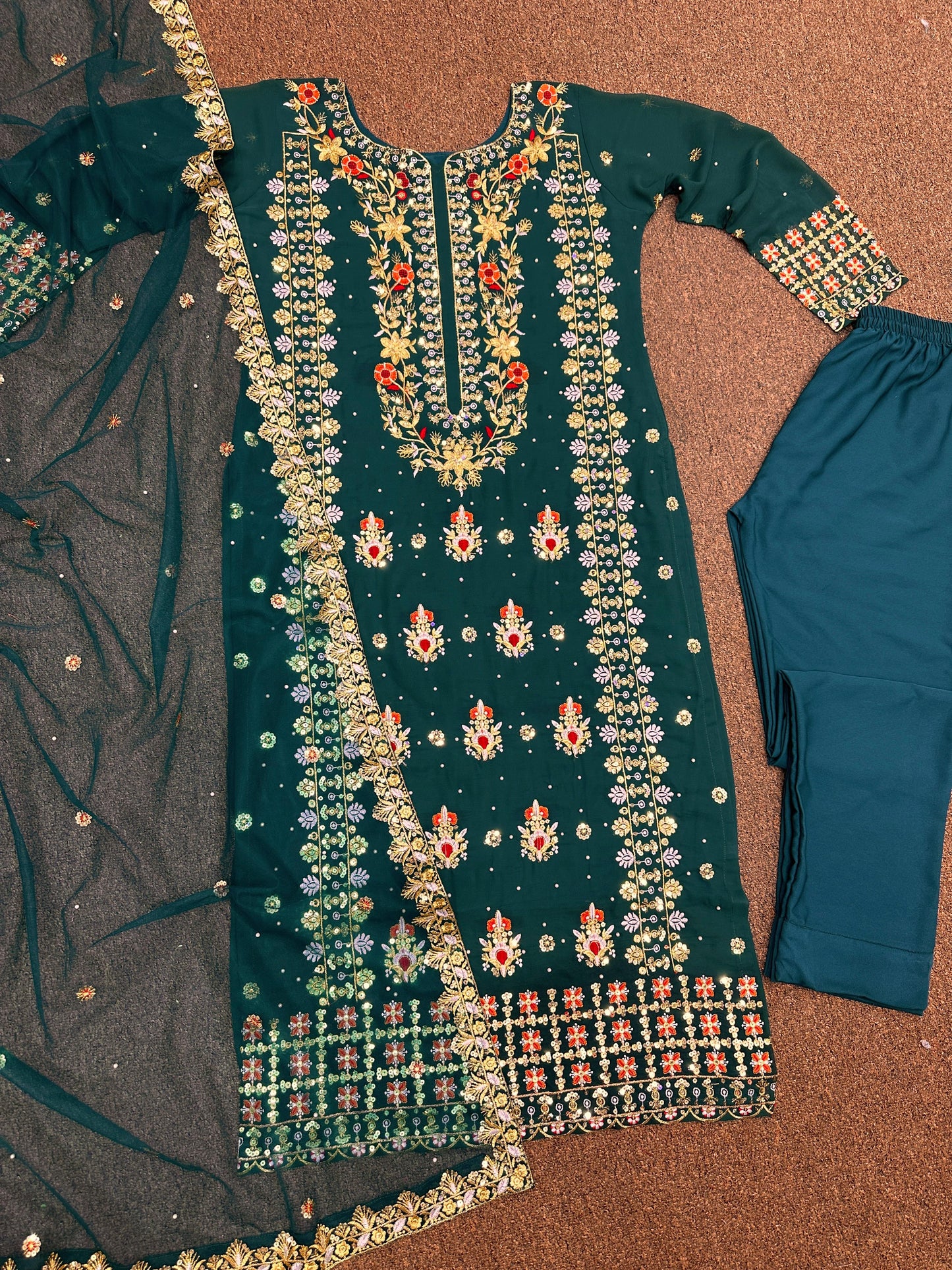 Terrific Heavy Embroidery Work Teal Blue Color Salwar Suit