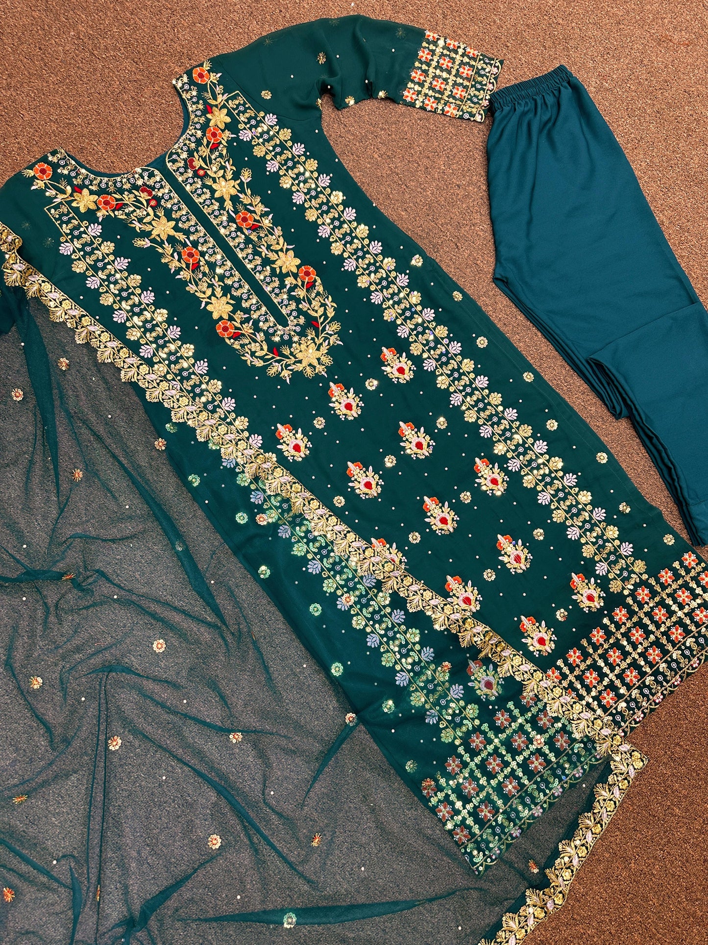 Terrific Heavy Embroidery Work Teal Blue Color Salwar Suit