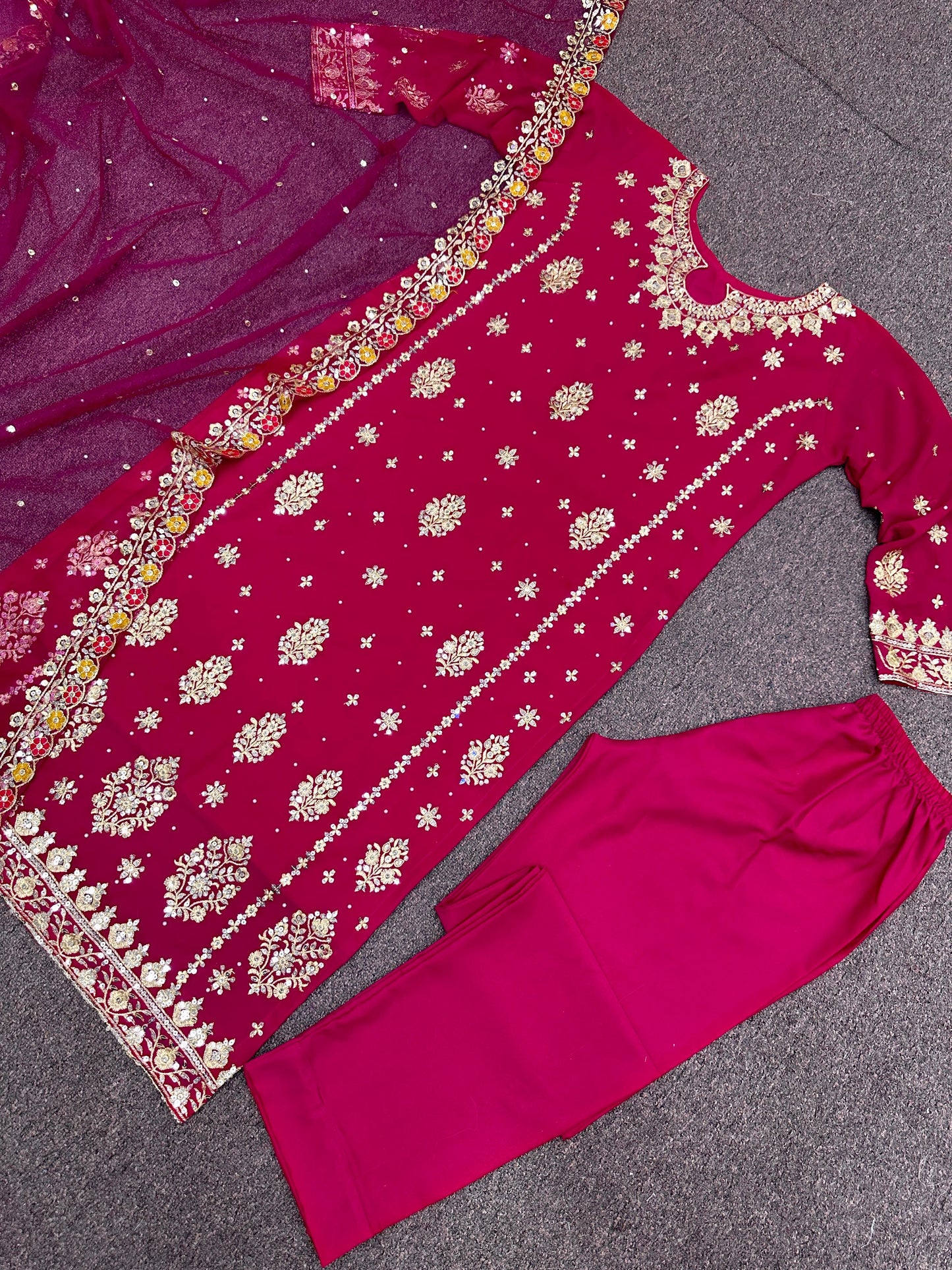 Terrific Heavy Embroidery Work Pink Color Salwar Suit