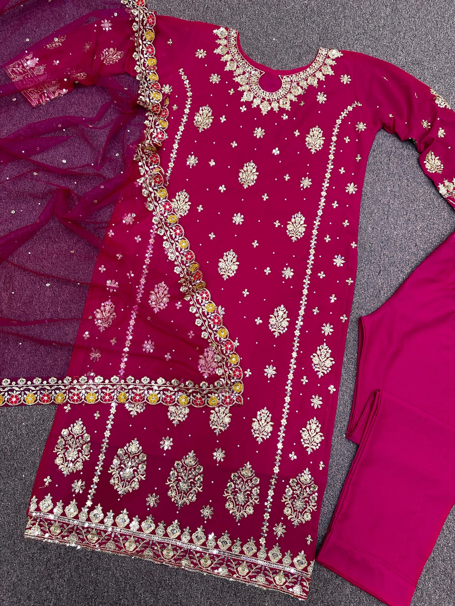 Terrific Heavy Embroidery Work Pink Color Salwar Suit