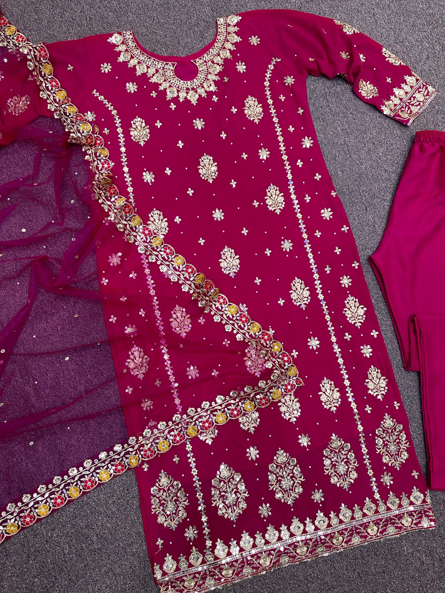 Terrific Heavy Embroidery Work Pink Color Salwar Suit