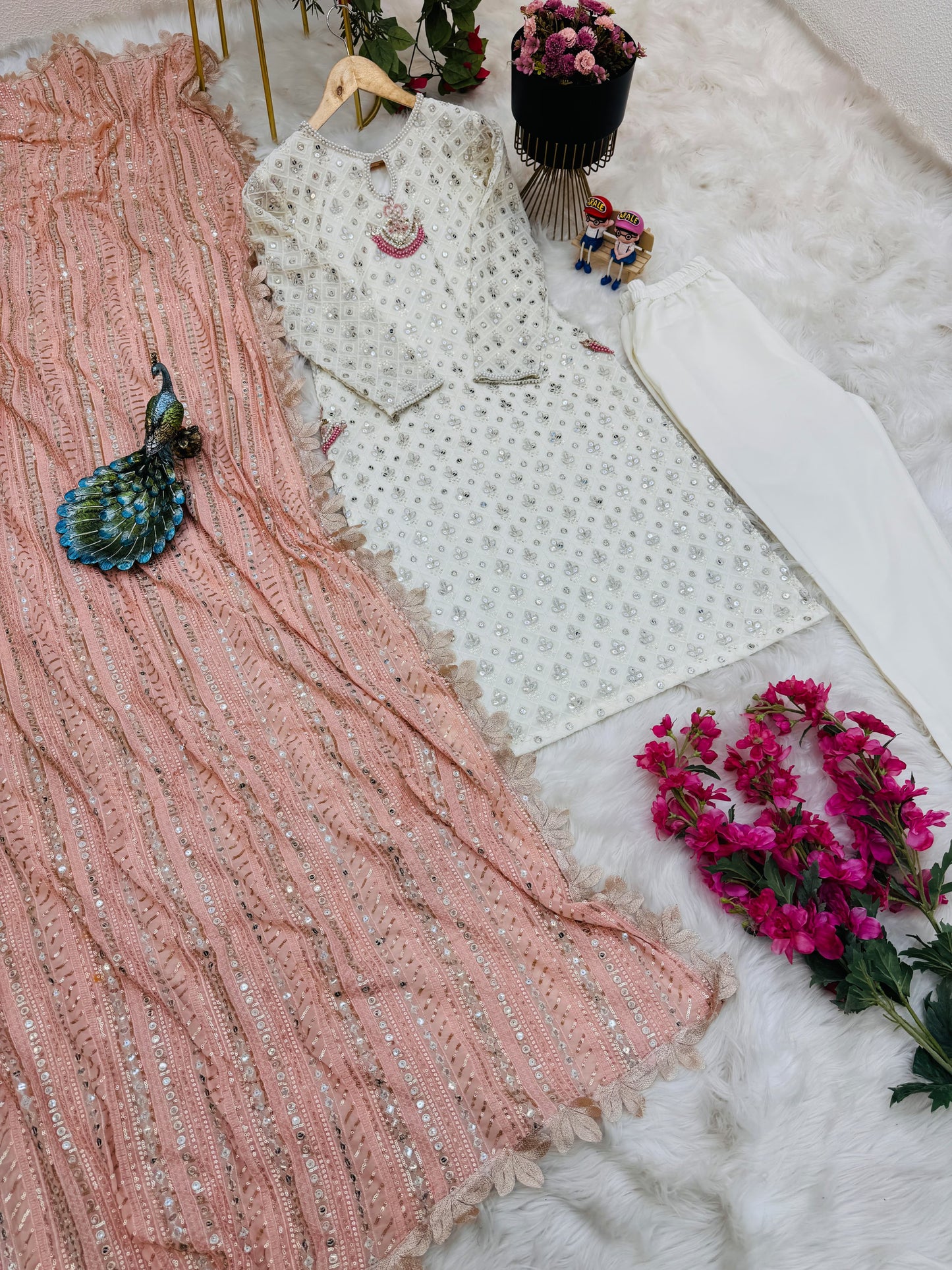 Wonderful Peach Color Thread Sequence Work Salwar Suit