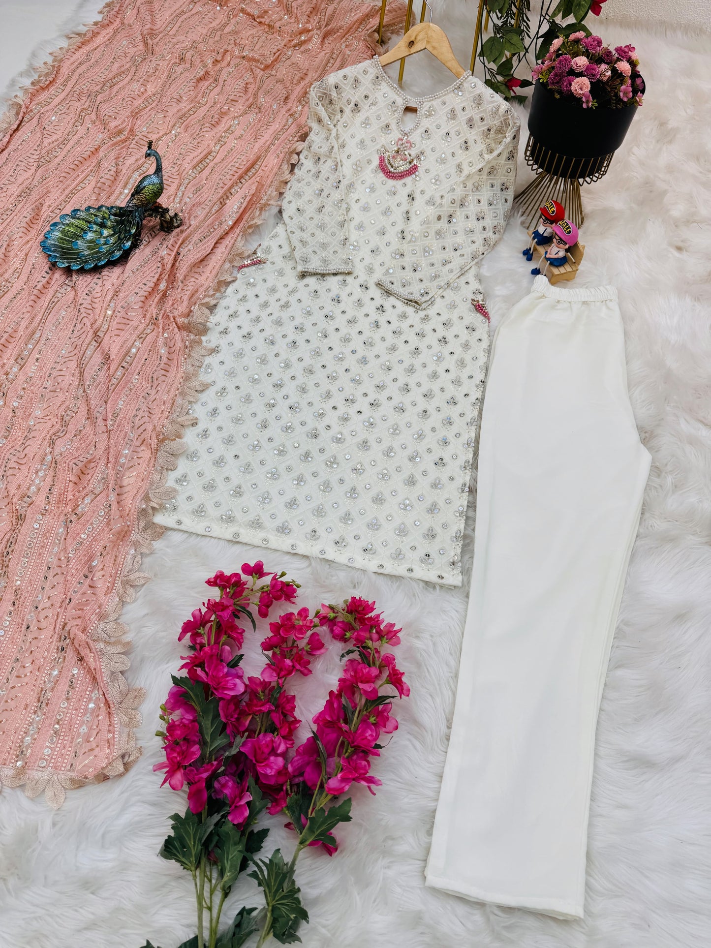 Wonderful Peach Color Thread Sequence Work Salwar Suit