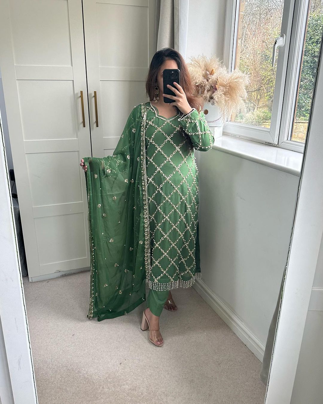 Innovative Work Pista Green Salwar Suit With Dupatta