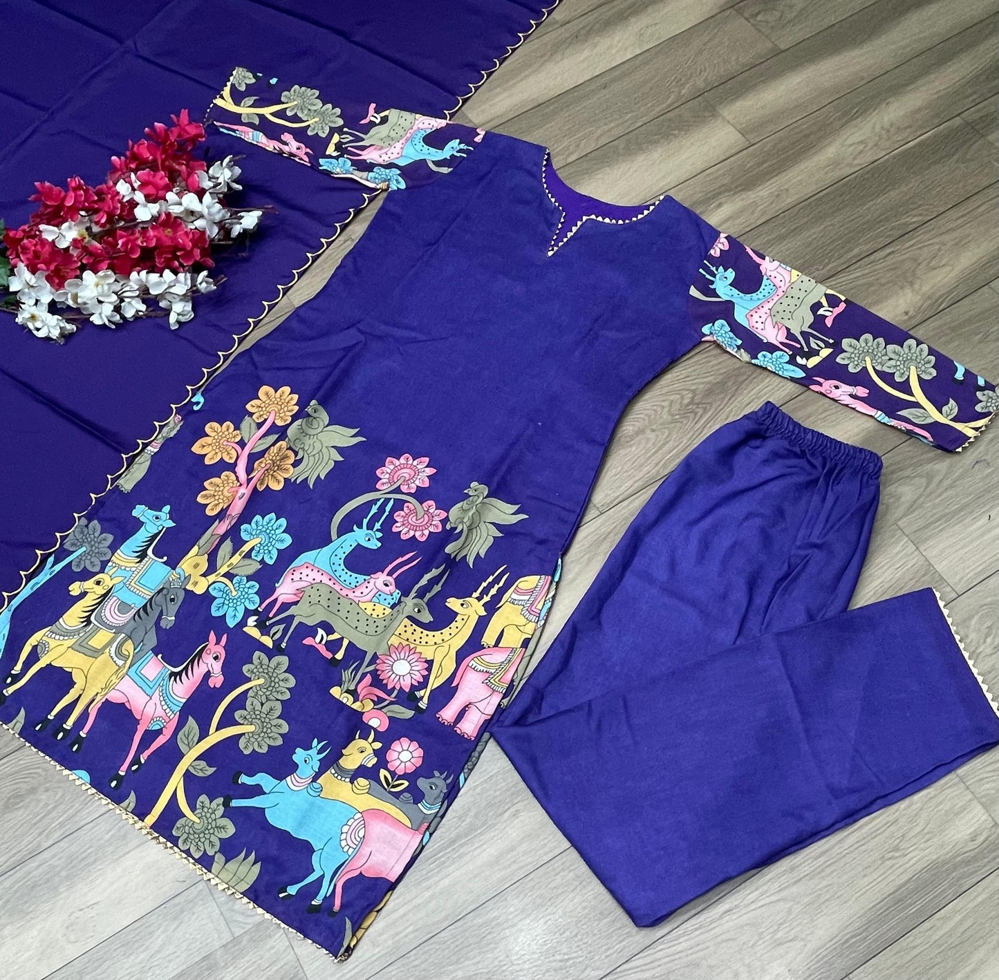 Kalamkari Print Purple Color Festive Wear Salwar Suit