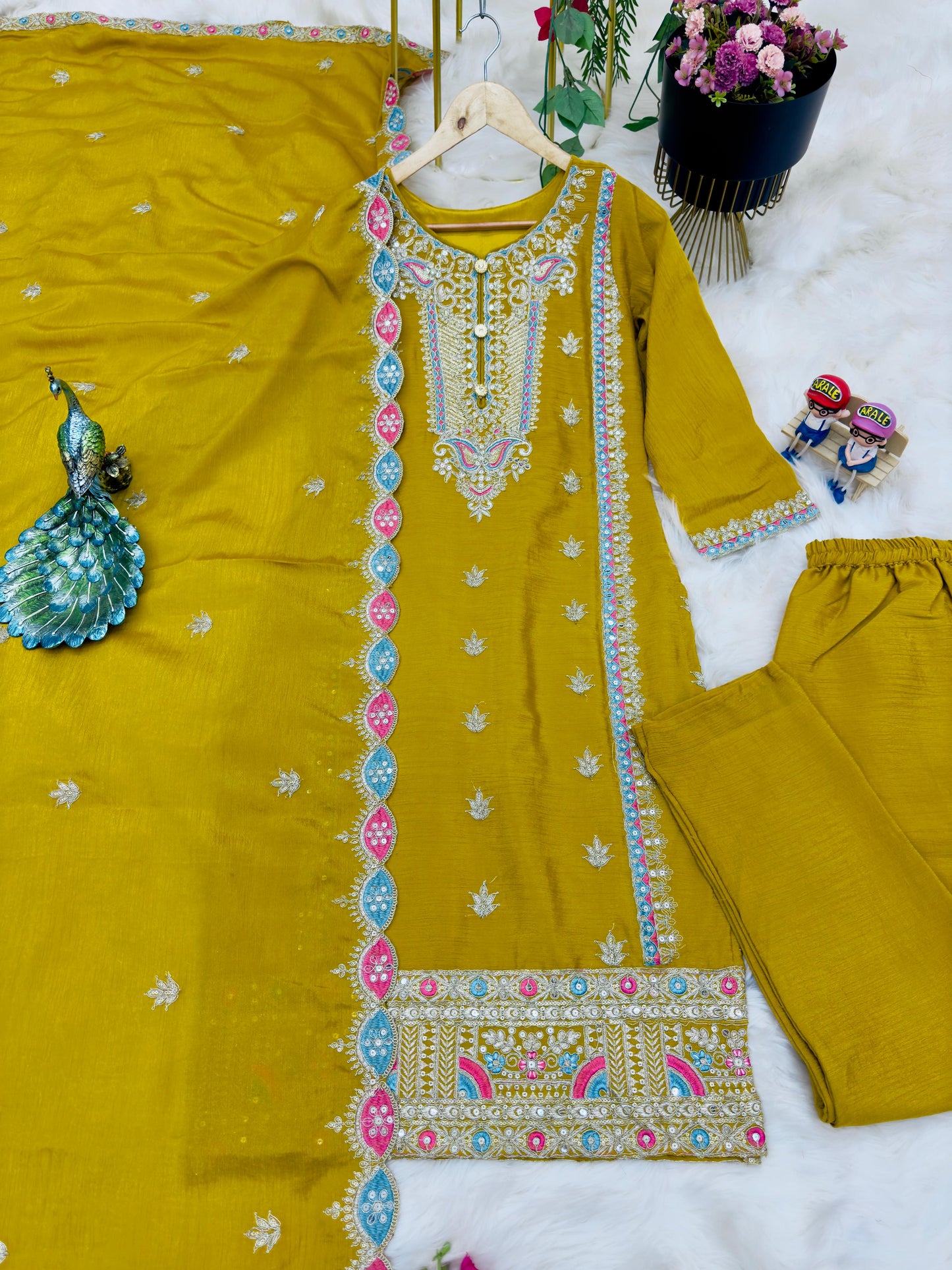 Opulent Mustard Color Coding Embroidery Work Salwar Suit
