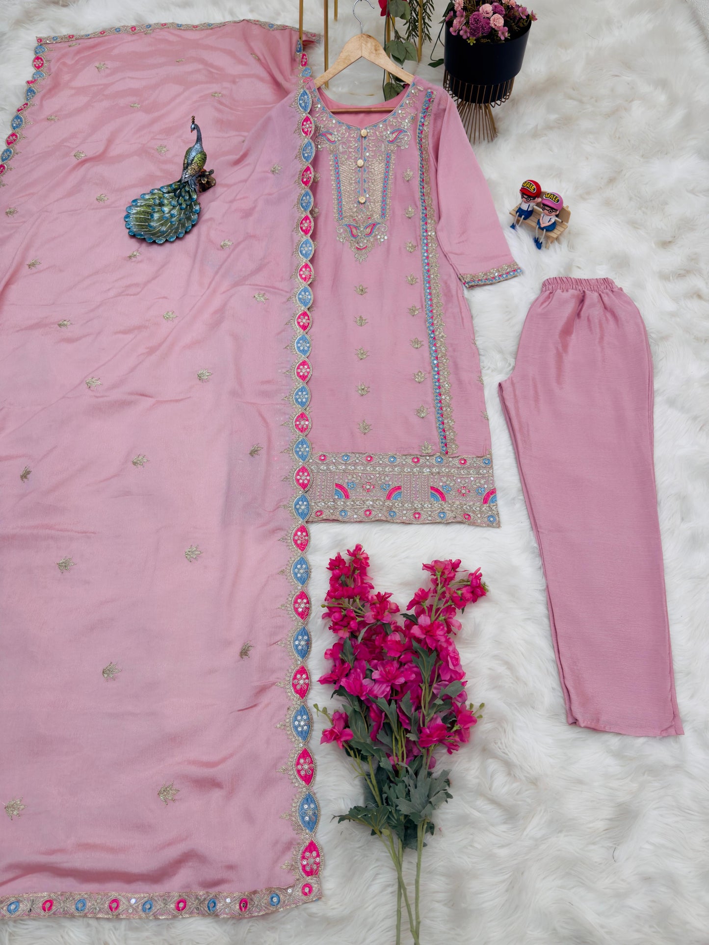 Opulent Dusty Pink Color Coding Embroidery Work Salwar Suit