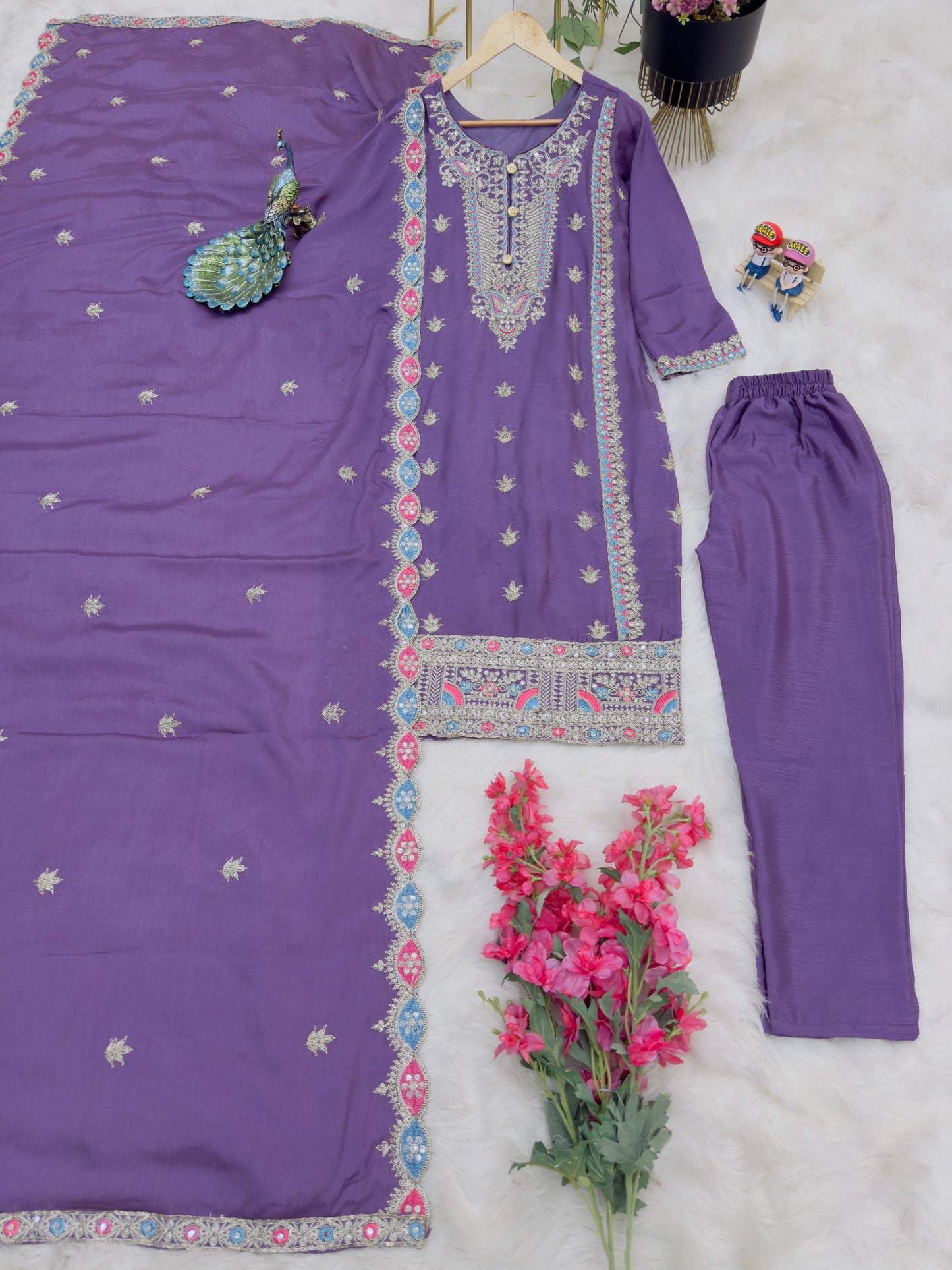 Opulent Purple Color Coding Embroidery Work Salwar Suit