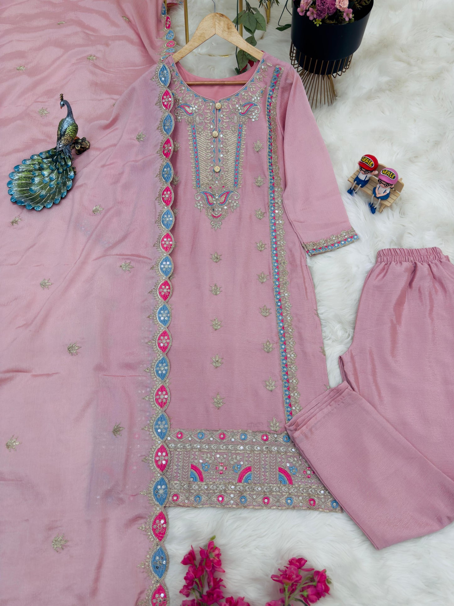 Opulent Dusty Pink Color Coding Embroidery Work Salwar Suit