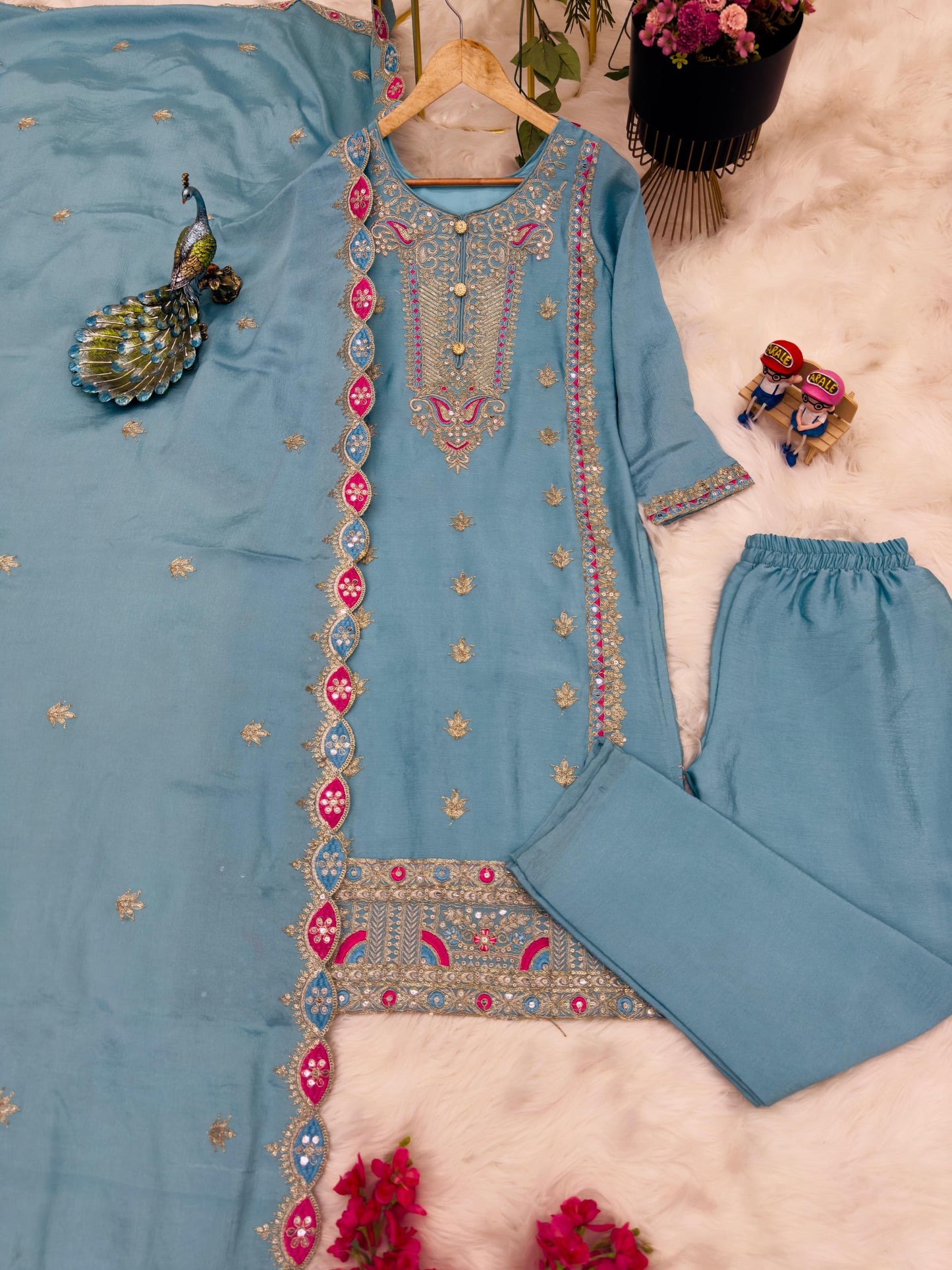 Opulent Sky Blue Color Coding Embroidery Work Salwar Suit