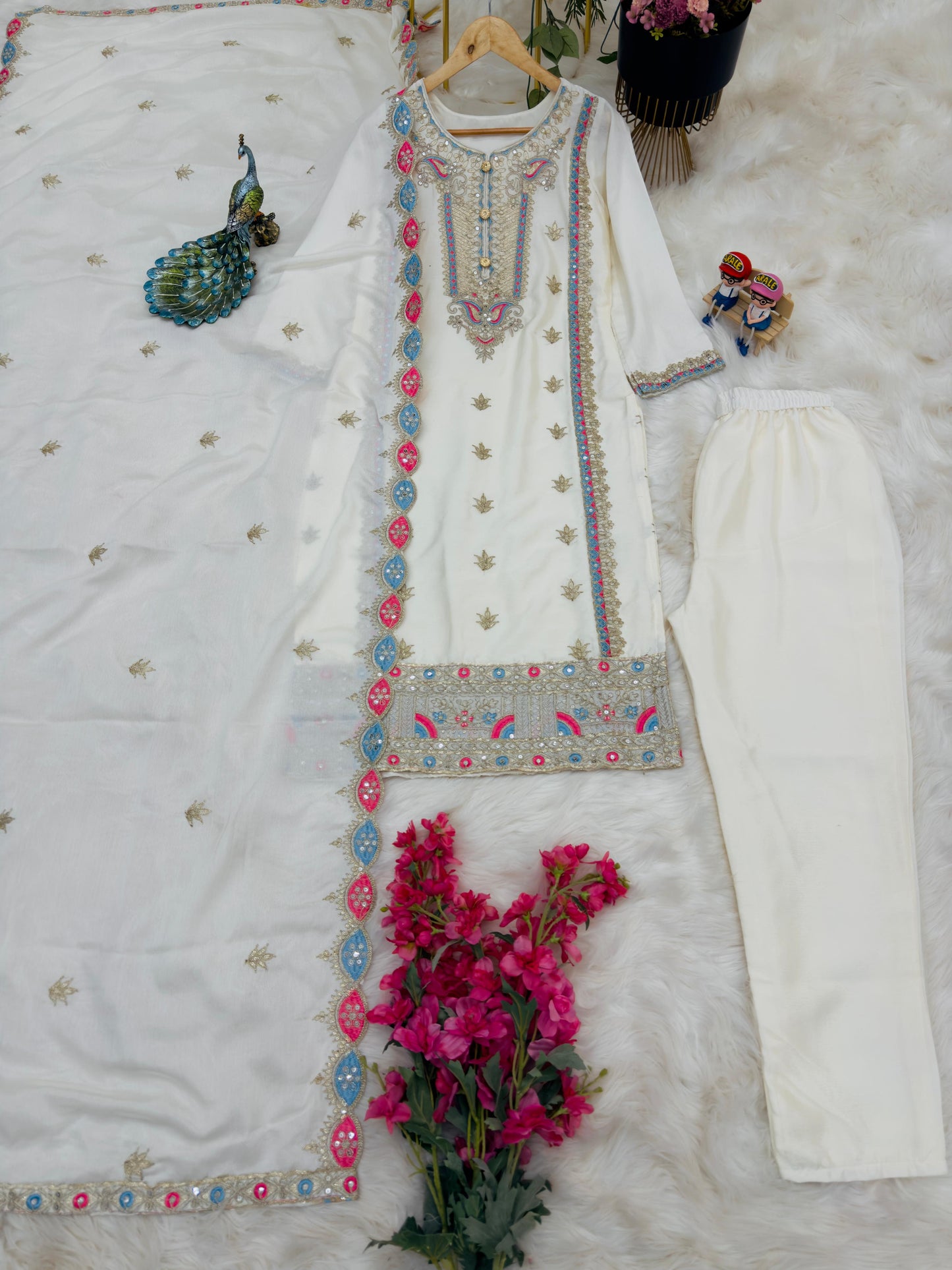 Opulent White Color Coding Embroidery Work Salwar Suit