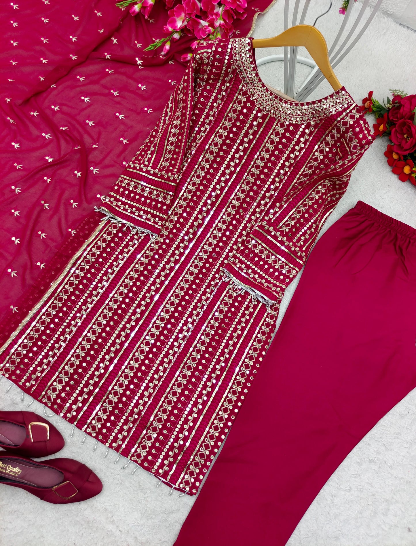 Fabulous Dark Pink Color Thread Sequence Work Salwar Suit
