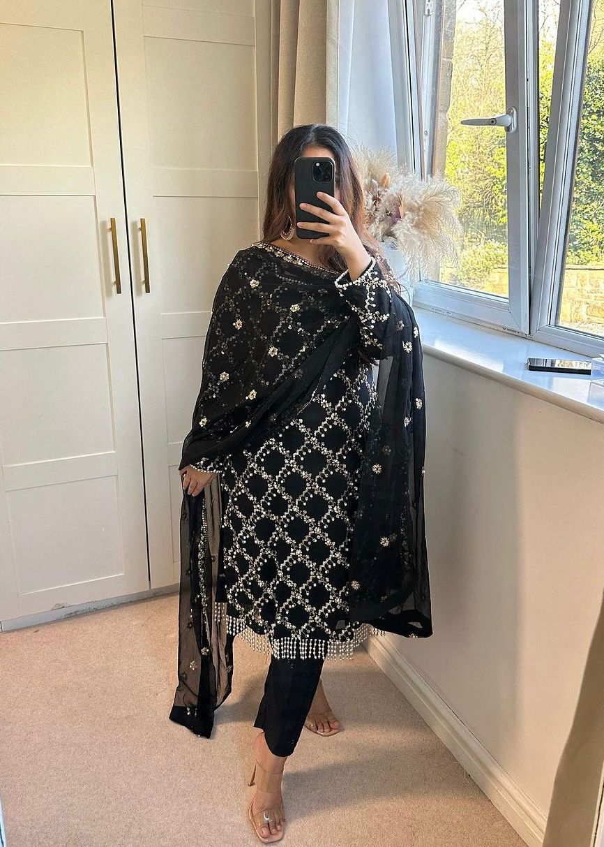 Glorious Black Color Full Embroidery Work Salwar Suit