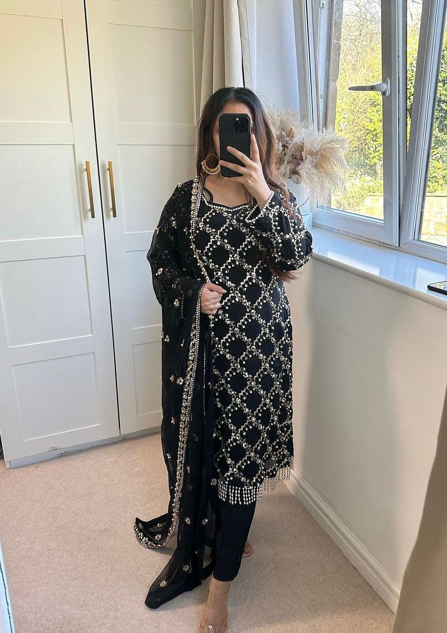 Glorious Black Color Full Embroidery Work Salwar Suit