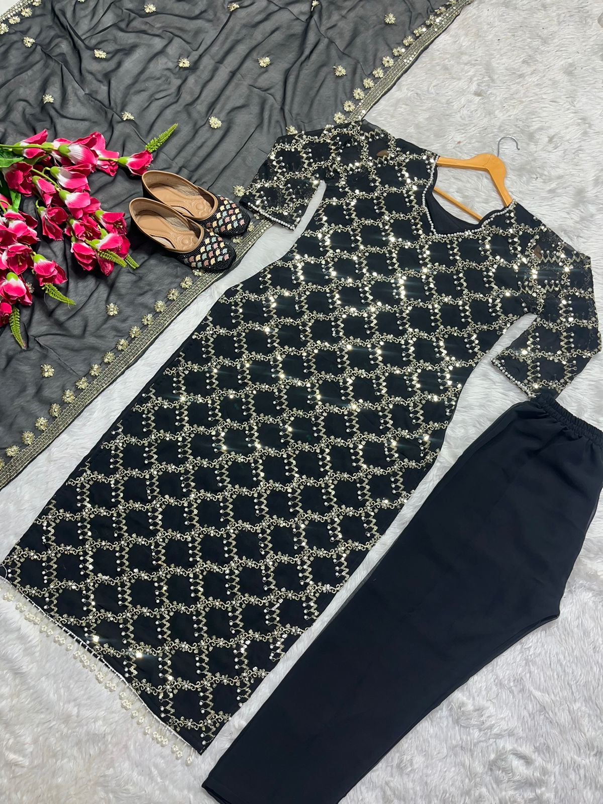 Glorious Black Color Full Embroidery Work Salwar Suit