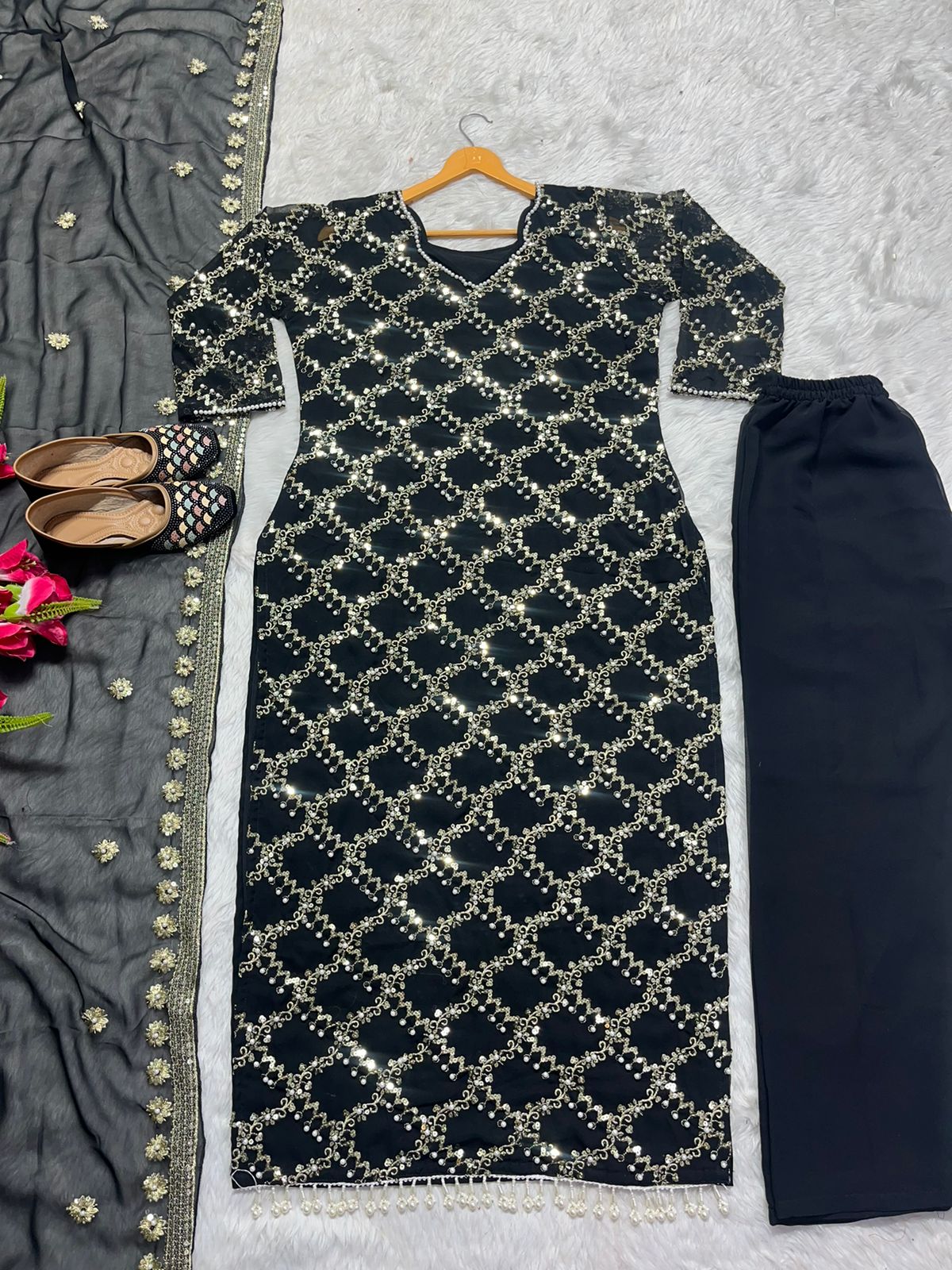 Glorious Black Color Full Embroidery Work Salwar Suit