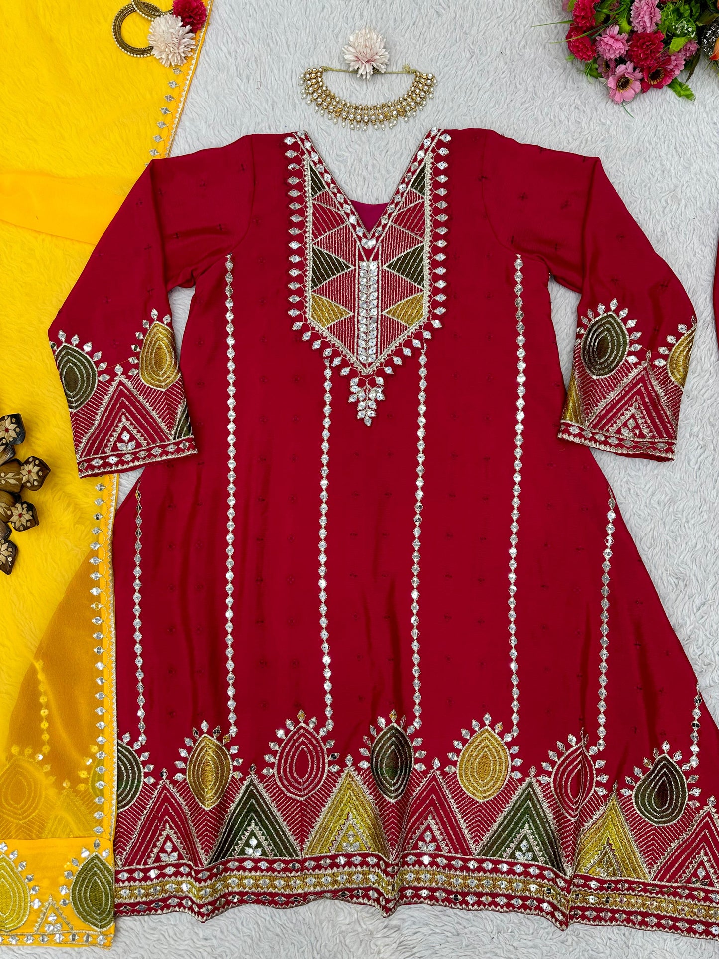 Dark Pink Color Thread Work Salwar Suit