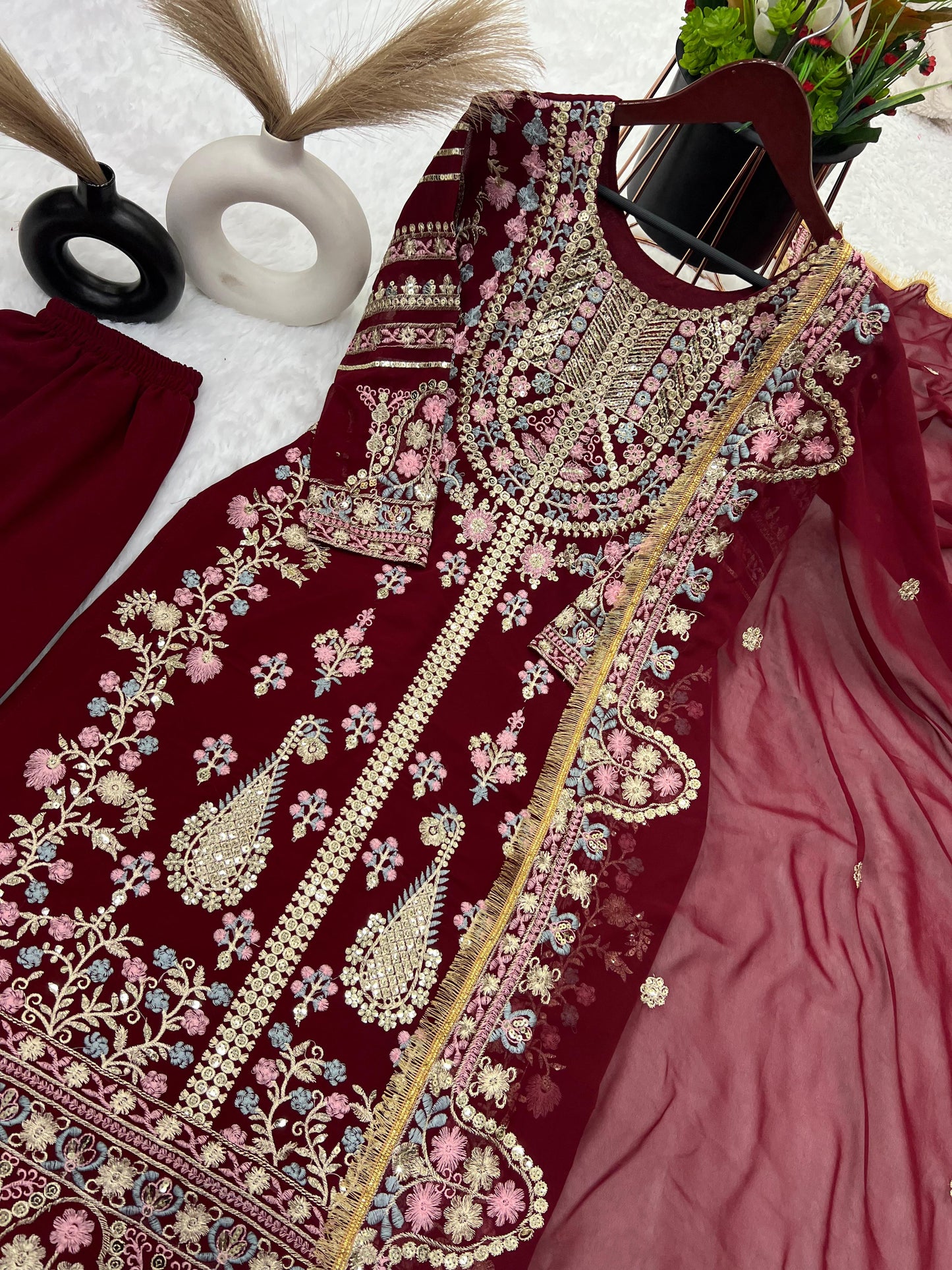 Fantastic Maroon Sequence Work Salwar Suit