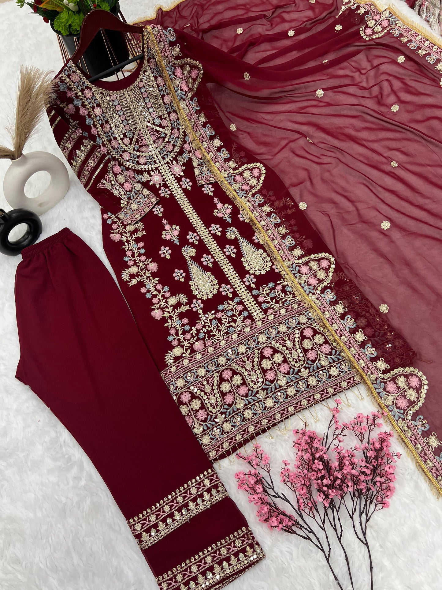 Fantastic Maroon Sequence Work Salwar Suit
