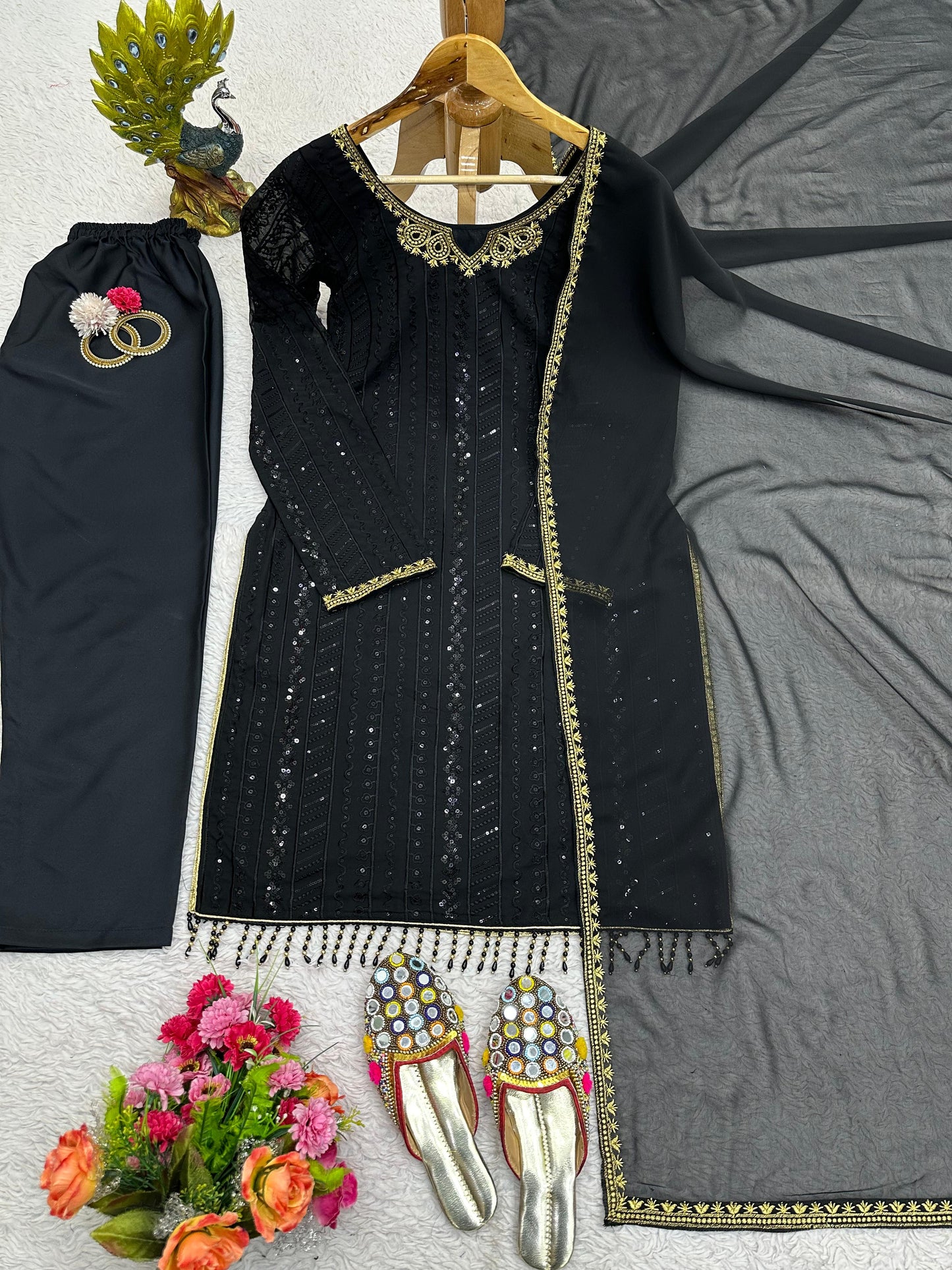 Dazzling Sequence Thread Work Black Color Salwar Suit