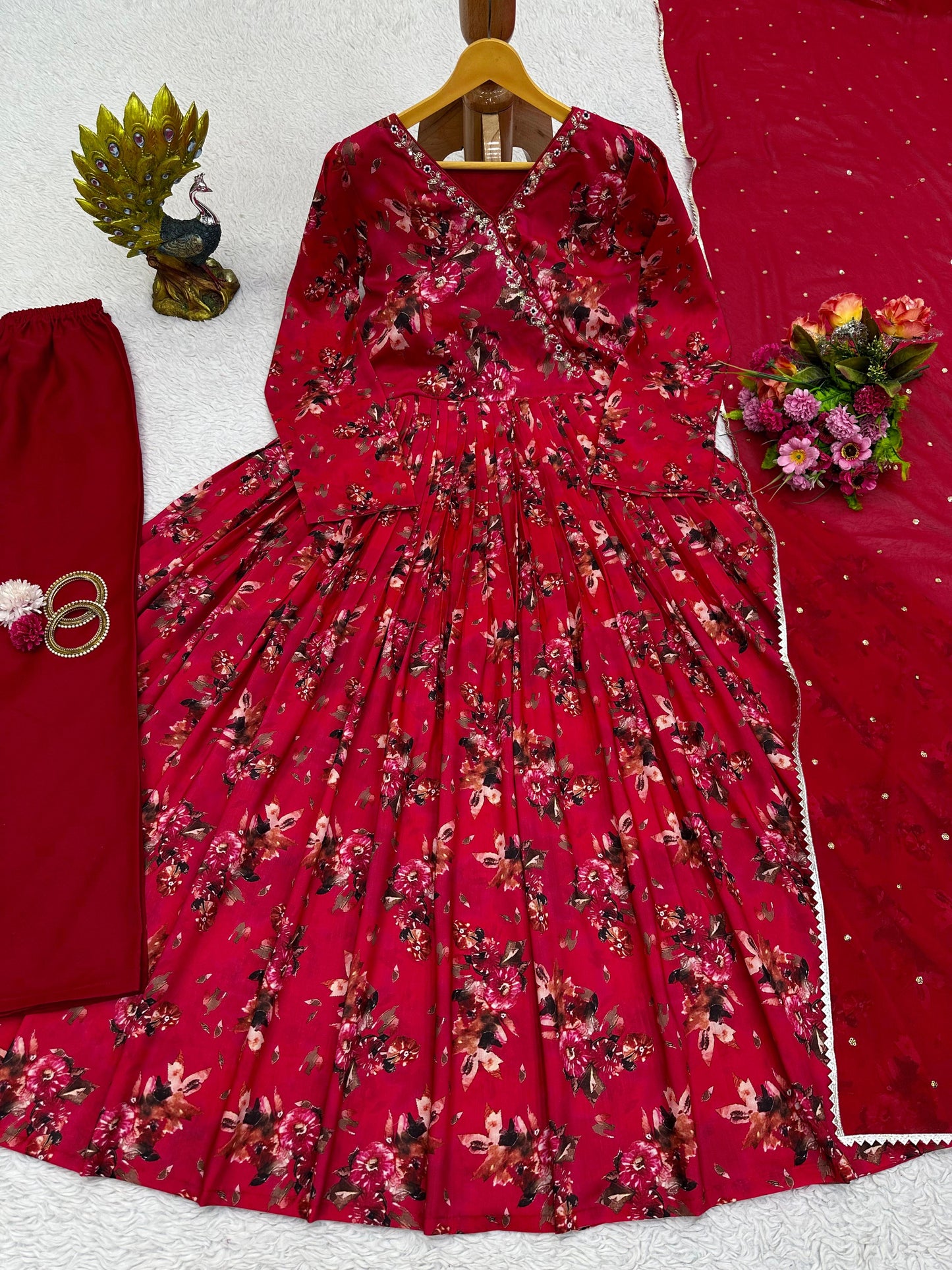 Eye Catching Maroon Hand Work Kurti Set