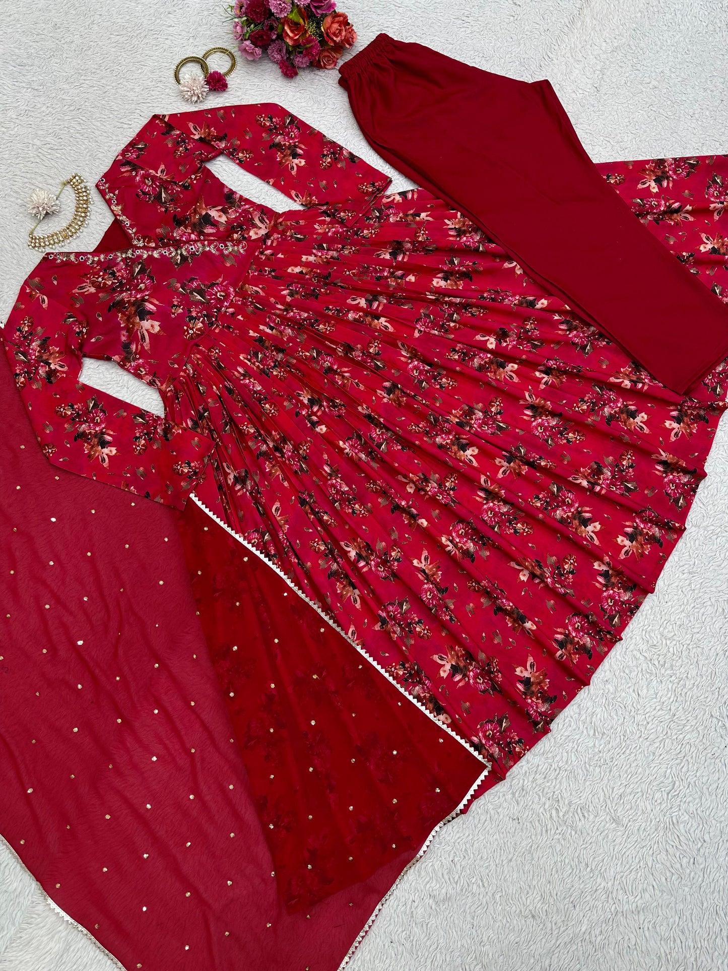 Eye Catching Maroon Hand Work Kurti Set
