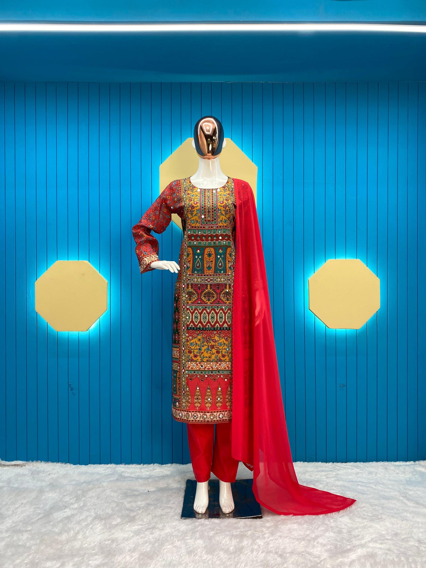 Multi Color Real Mirror Work Salwar Suit