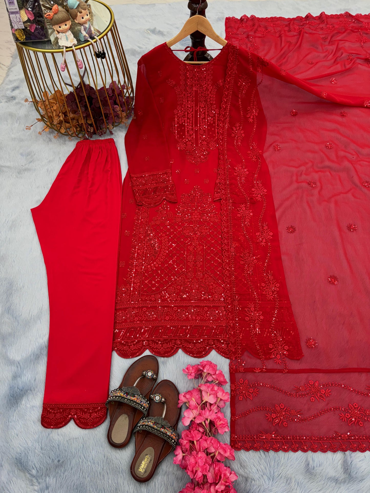 Lovely Red Color Embroidery Cutwork Salwar Suit
