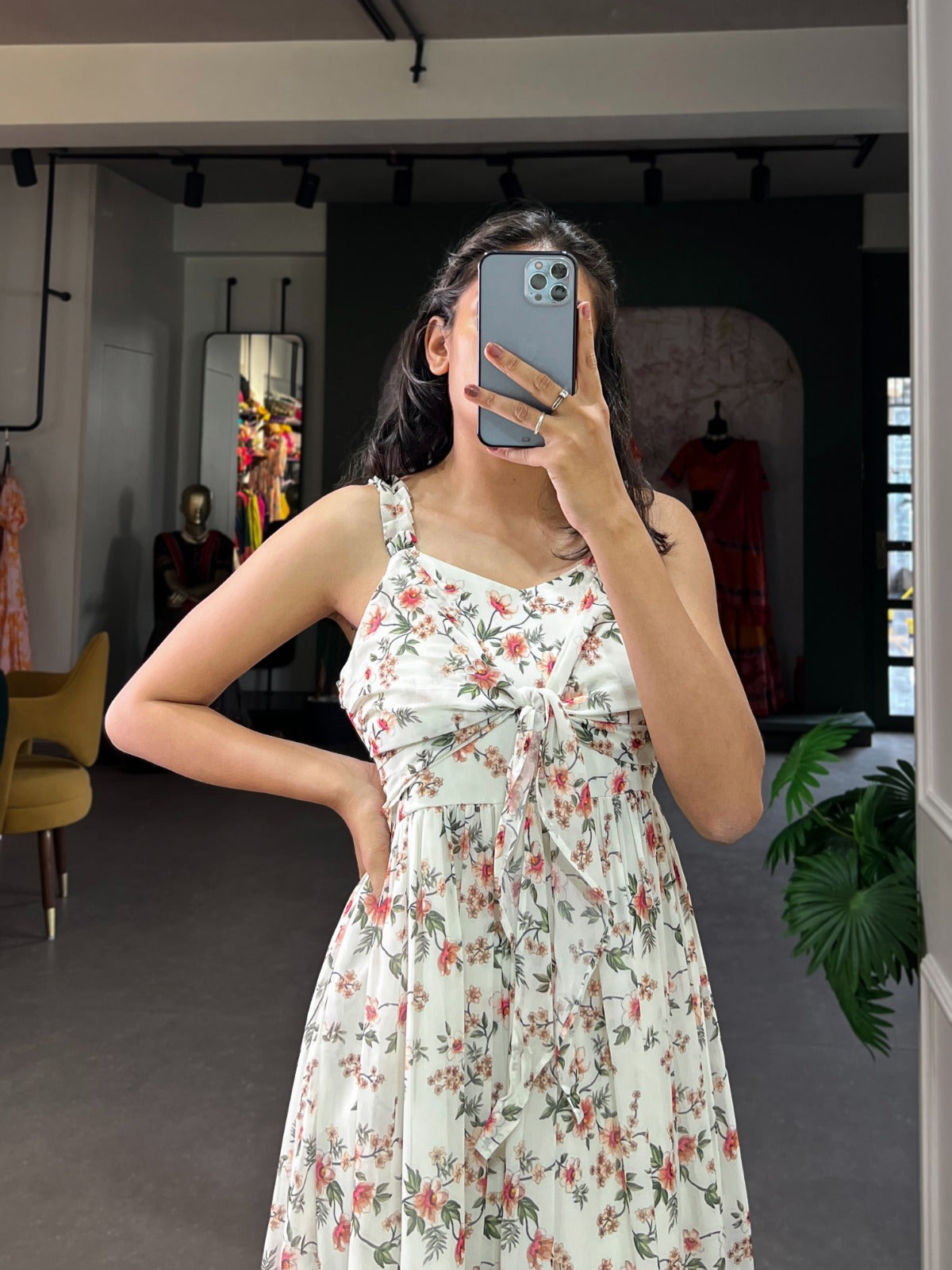 Party Wear White Floral Print Georgette Gown