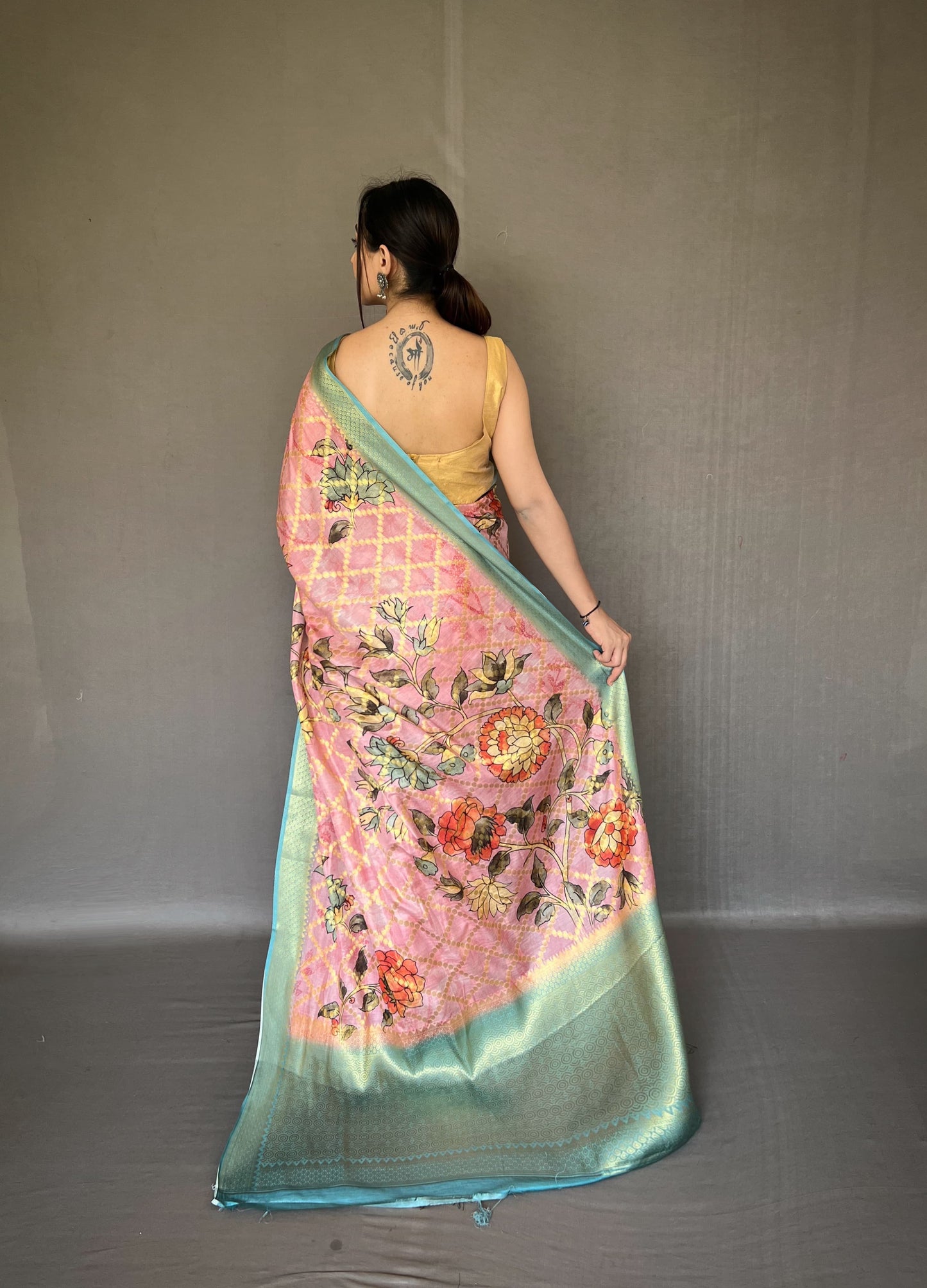 Wedding Wear Pink Color Multi Digital Flower Print Saree