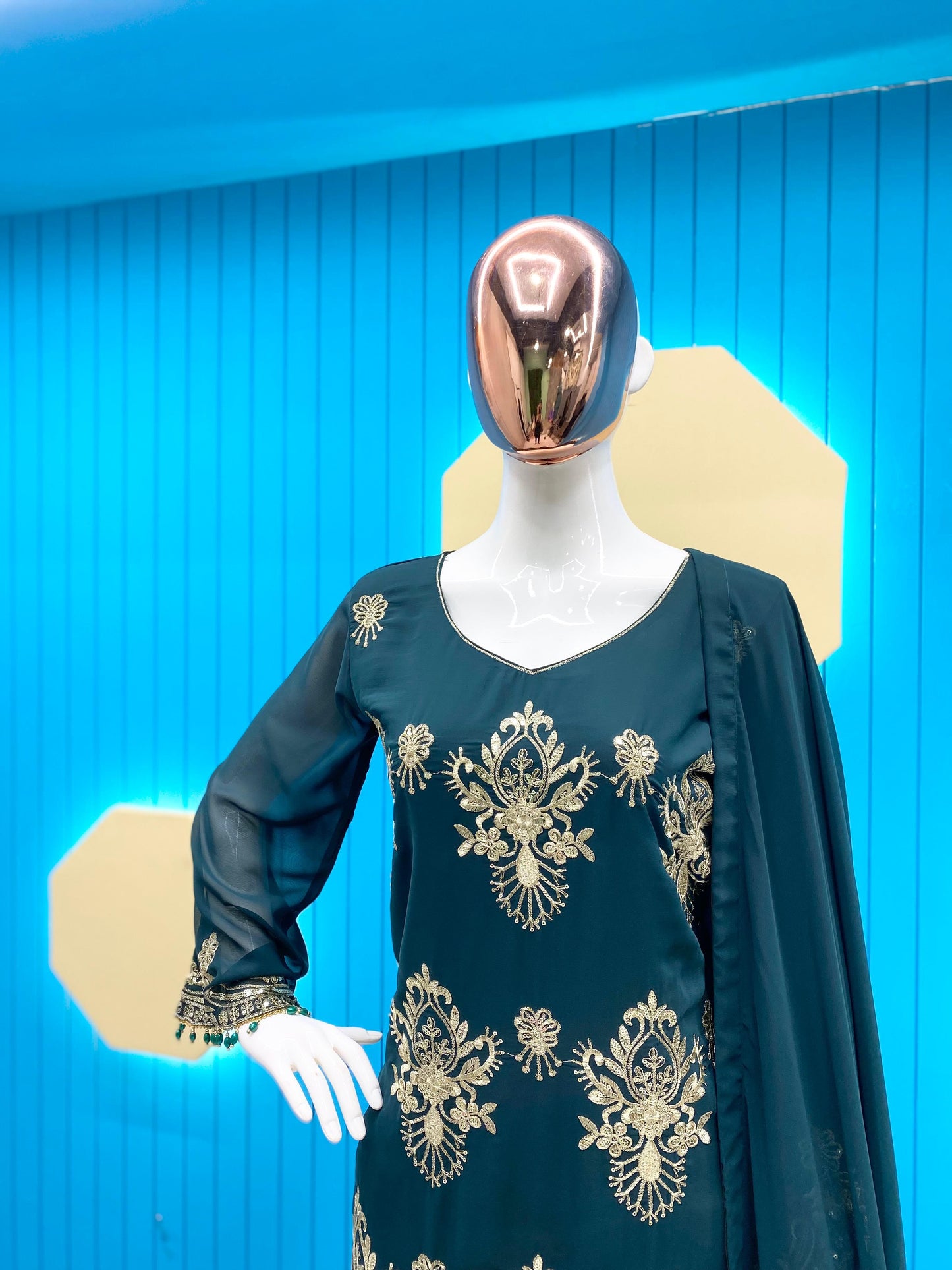 Fabulous Georgette Sequence Embroidered Work Green Color Salwar Suit
