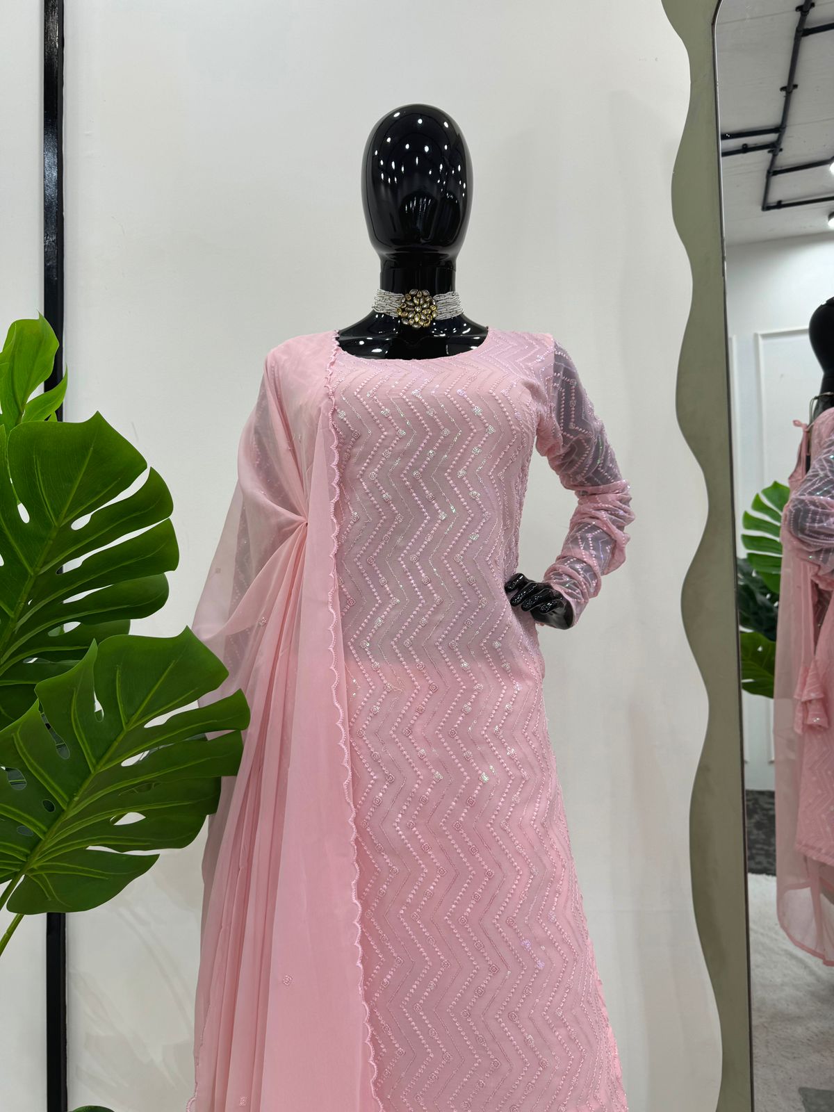 Occasion Wear Peach Color Georgette With Sequence Work Salwar Suit