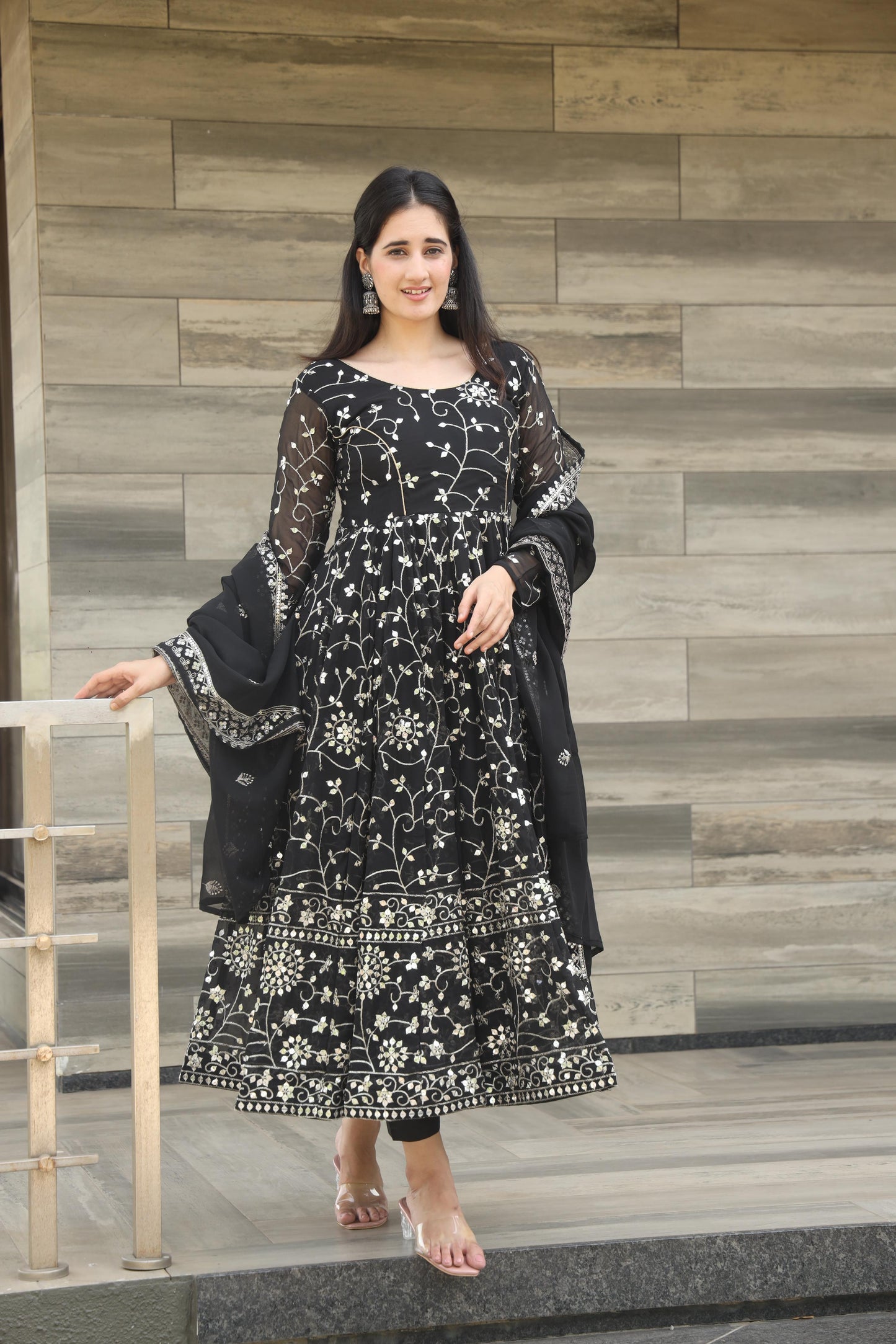 Luxury Black Color Georgette With 9mm Embroidery Work Designer Anarkali Suit