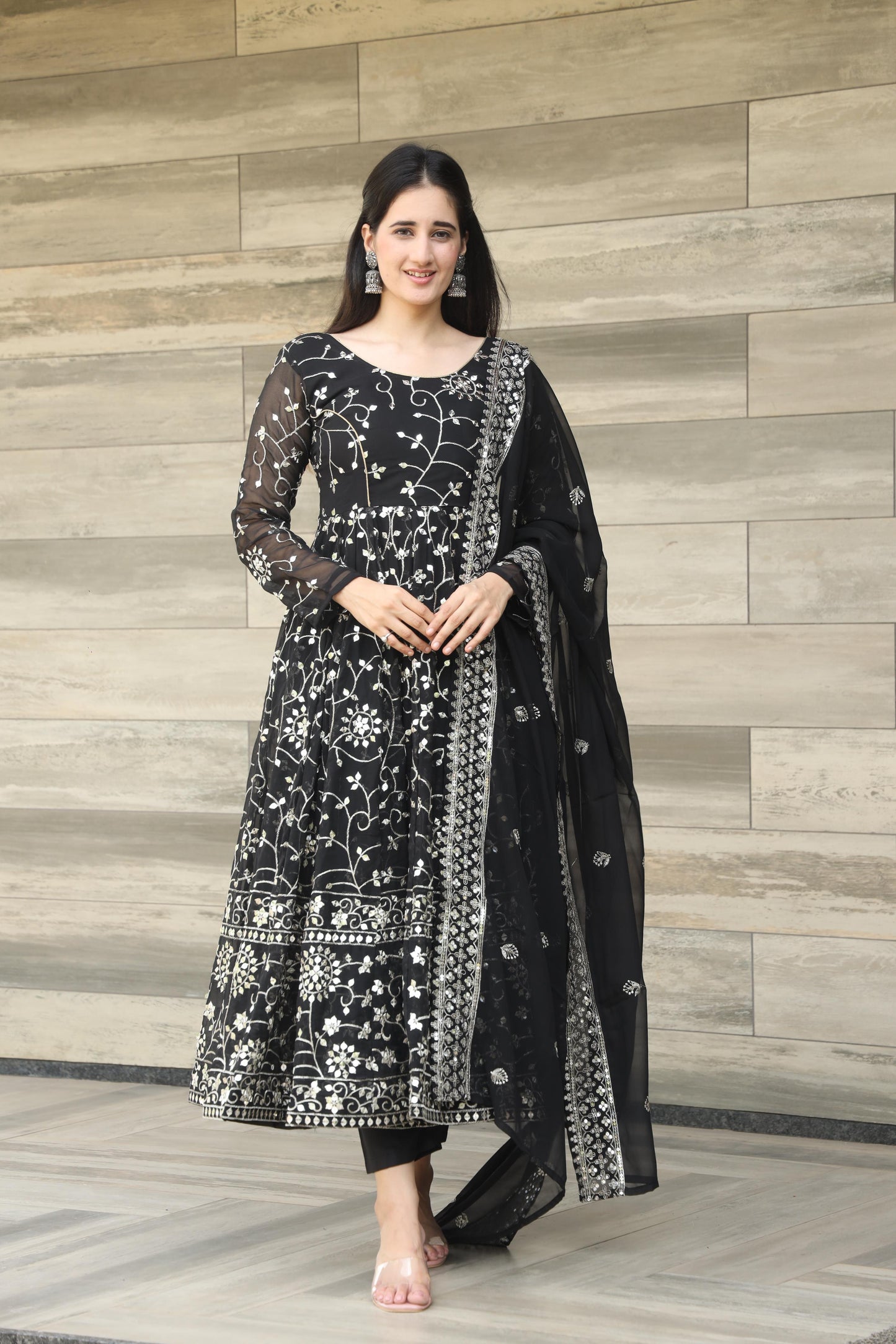 Luxury Black Color Georgette With 9mm Embroidery Work Designer Anarkali Suit