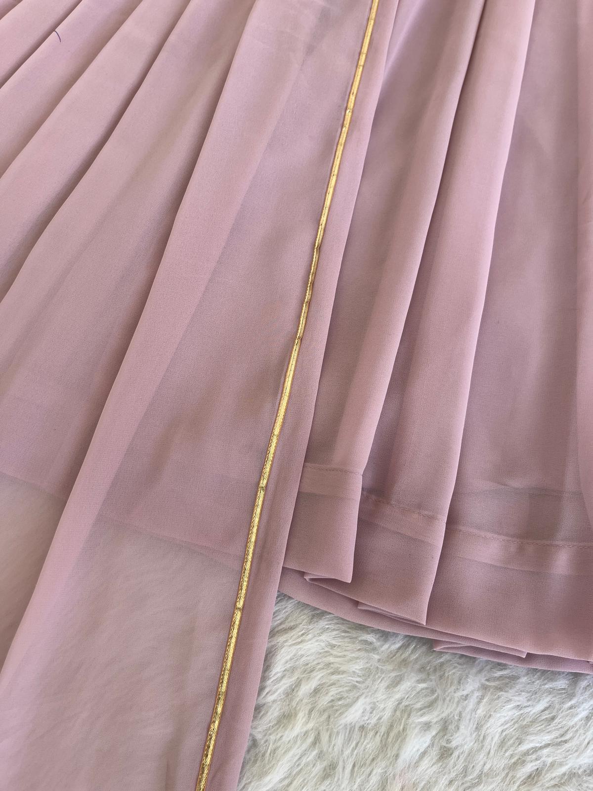 Delightful Dusty Peach Color Georgette With Hand Work Party Wear Gown