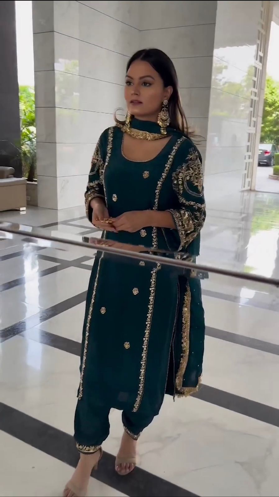 Classic Teal Color Heavy Faux Georgette With Embroidery Sequence Work Salwar Suit