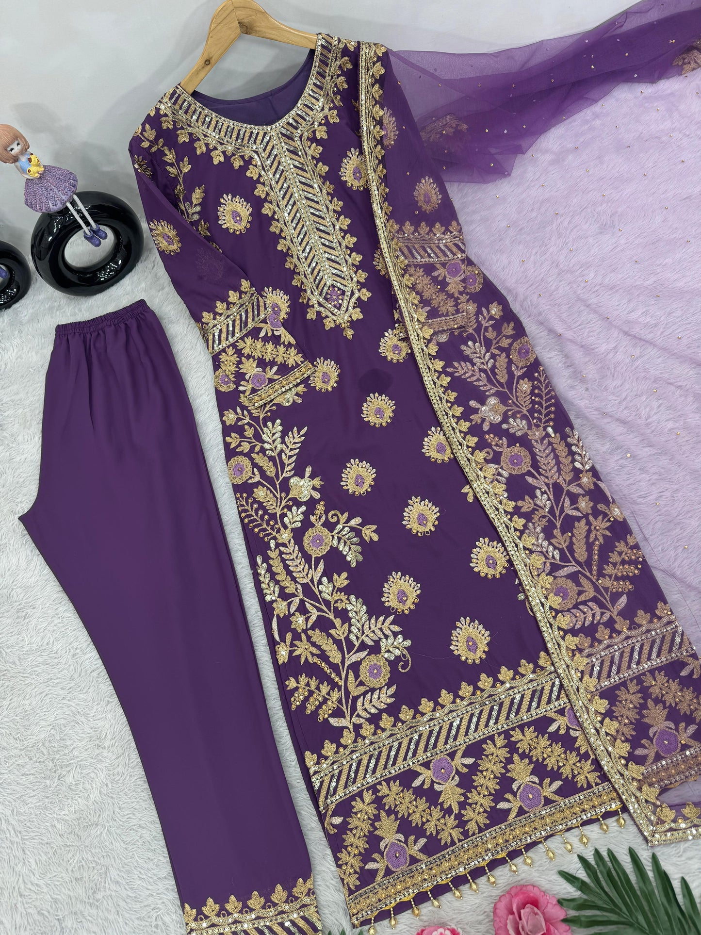 Purple Color Heavy Faux Georgette And Chain Sequence Work Designer Pakistani Salwar Suit