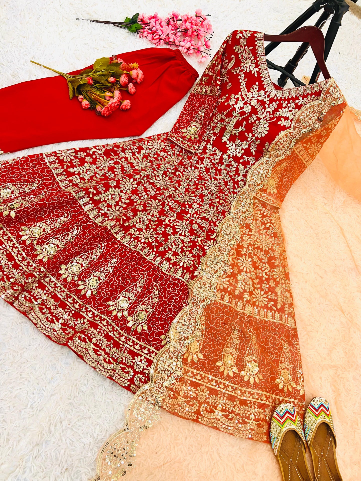 Daisy Red Color Pure Heavy Faux Georgette With Full Heavy Embroidery Sequence Work Anarkali Suit