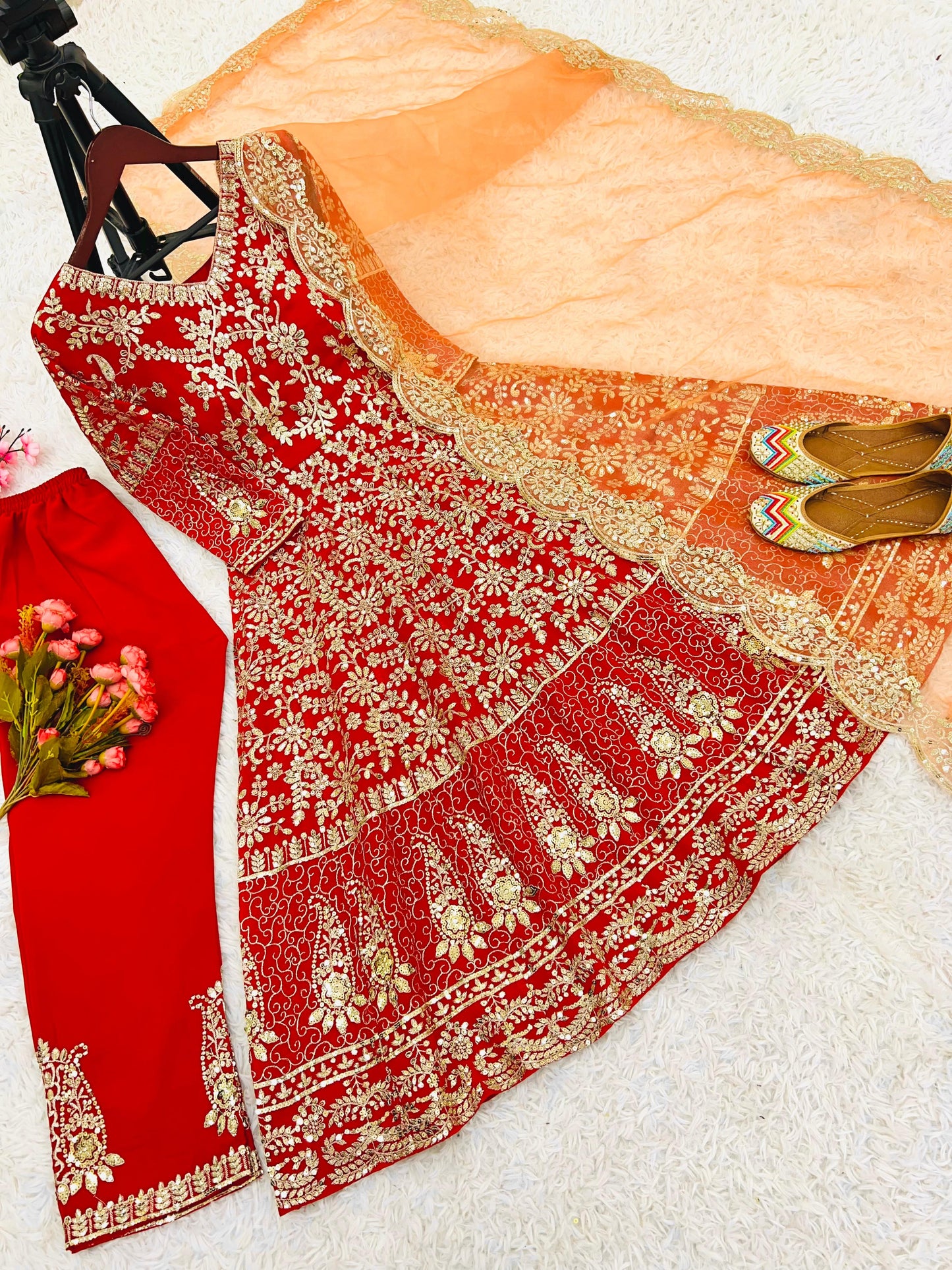 Daisy Red Color Pure Heavy Faux Georgette With Full Heavy Embroidery Sequence Work Anarkali Suit