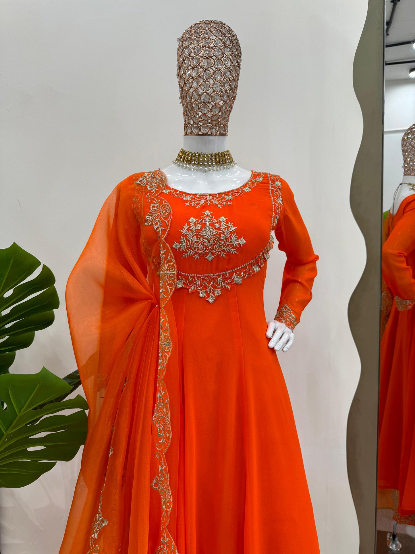 Casual Wear Orange Color Faux Georgette With Thread Work Designer Salwar Suit