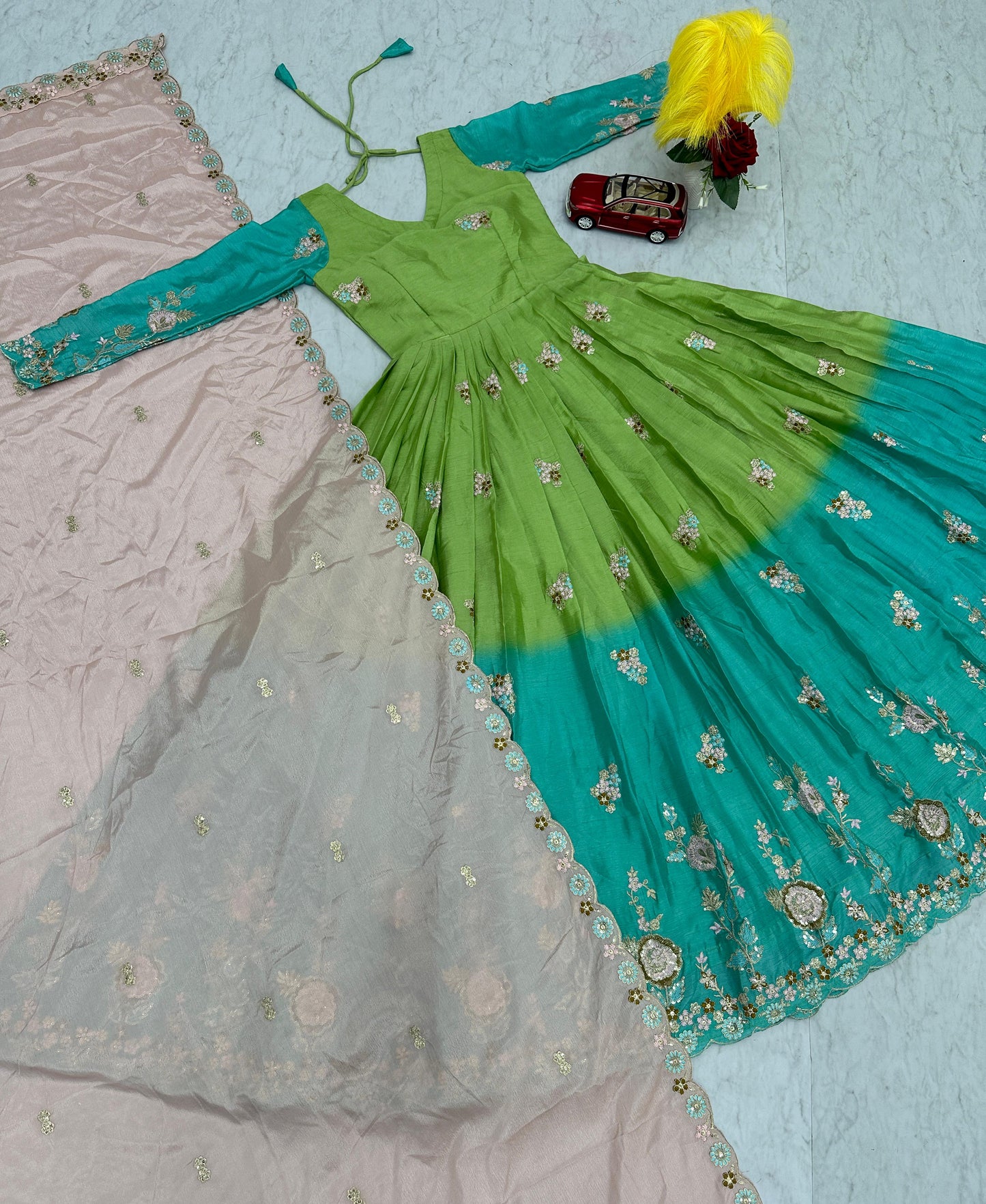 Yankita Kapoor Multi Color Chinon Heavy Embroidery Sequence Work Gown