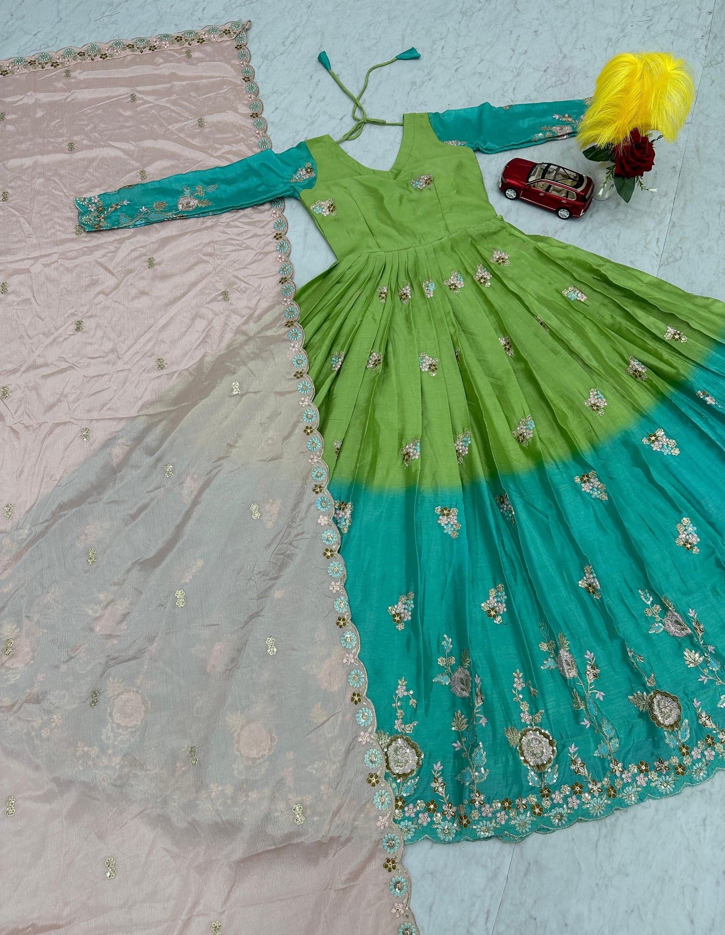 Yankita Kapoor Multi Color Chinon Heavy Embroidery Sequence Work Gown