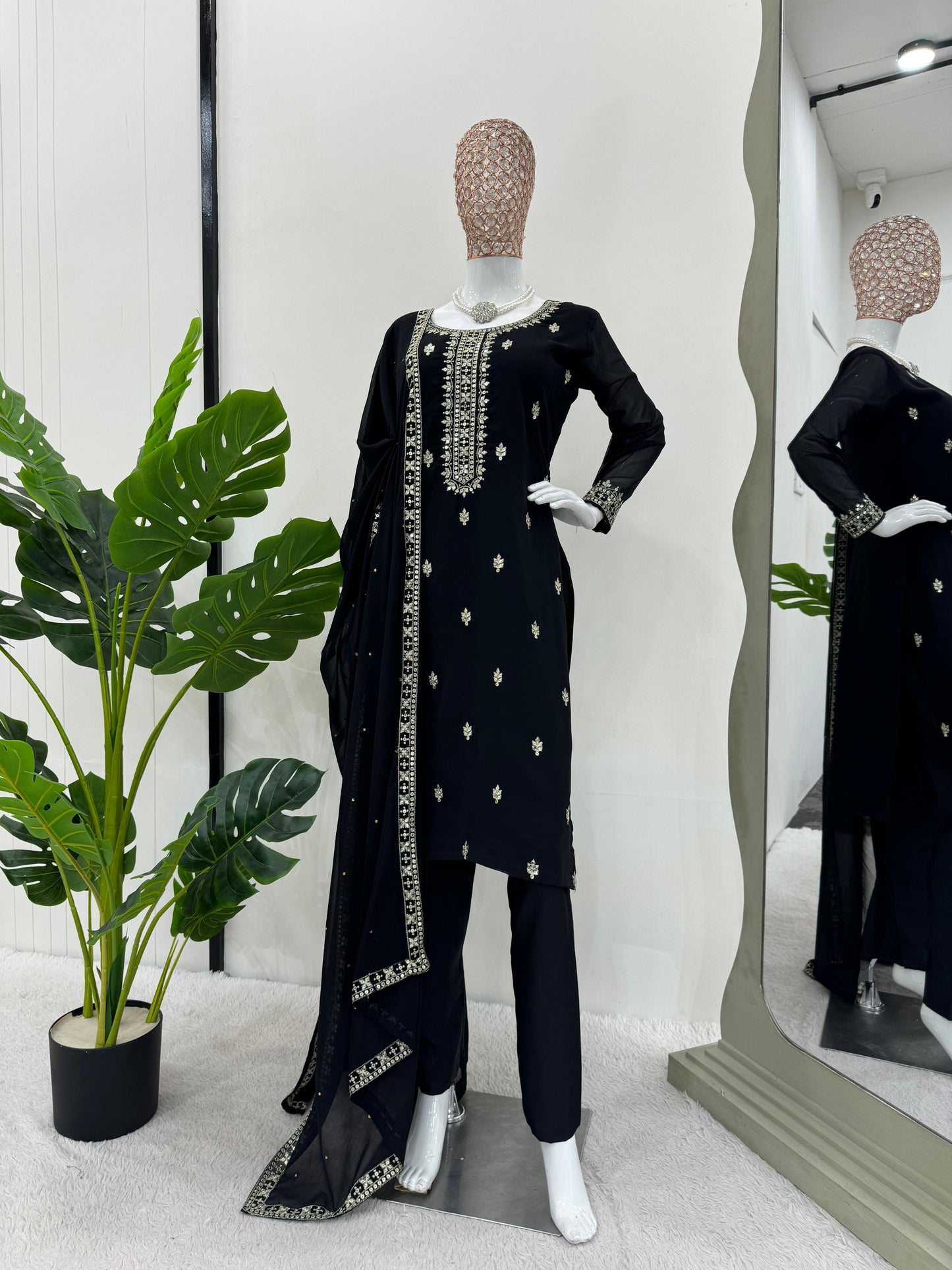 Party Wear Black Color Faux Georgette Thread And Sequence Work Designer Salwar Suit