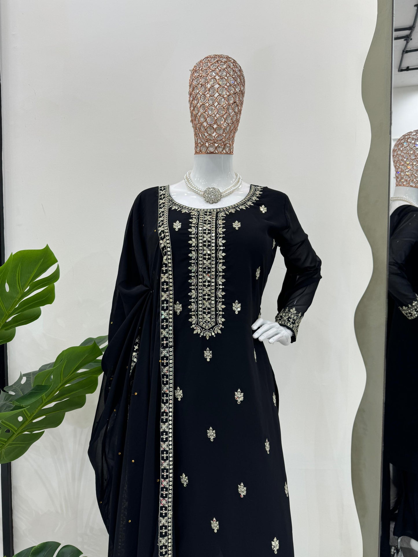 Party Wear Black Color Faux Georgette Thread And Sequence Work Designer Salwar Suit