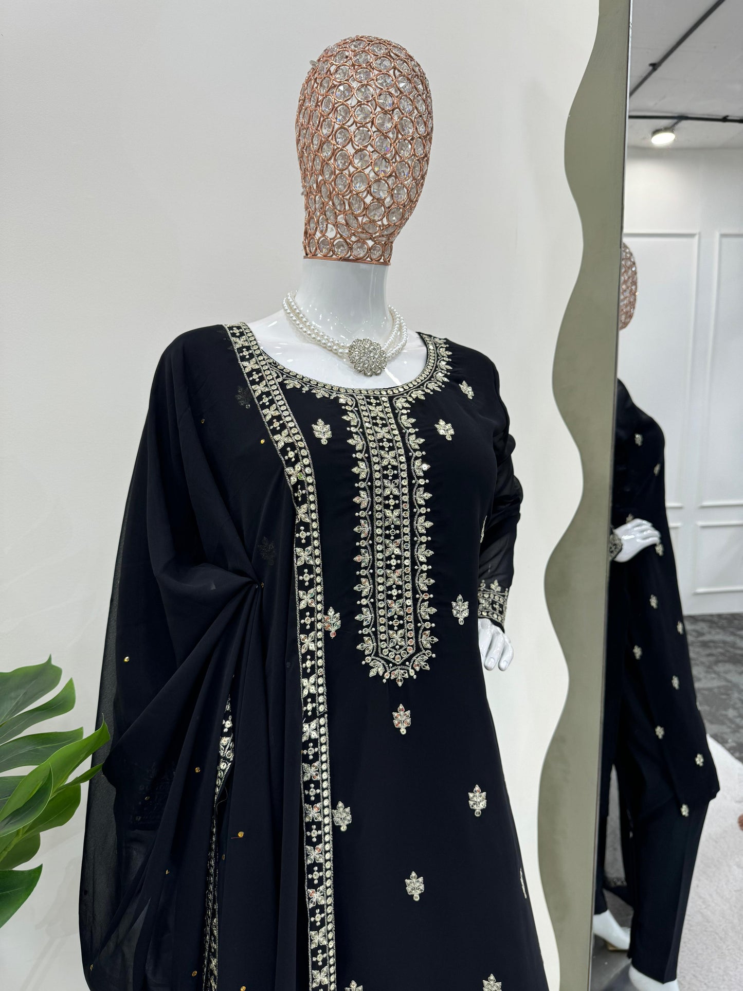 Party Wear Black Color Faux Georgette Thread And Sequence Work Designer Salwar Suit