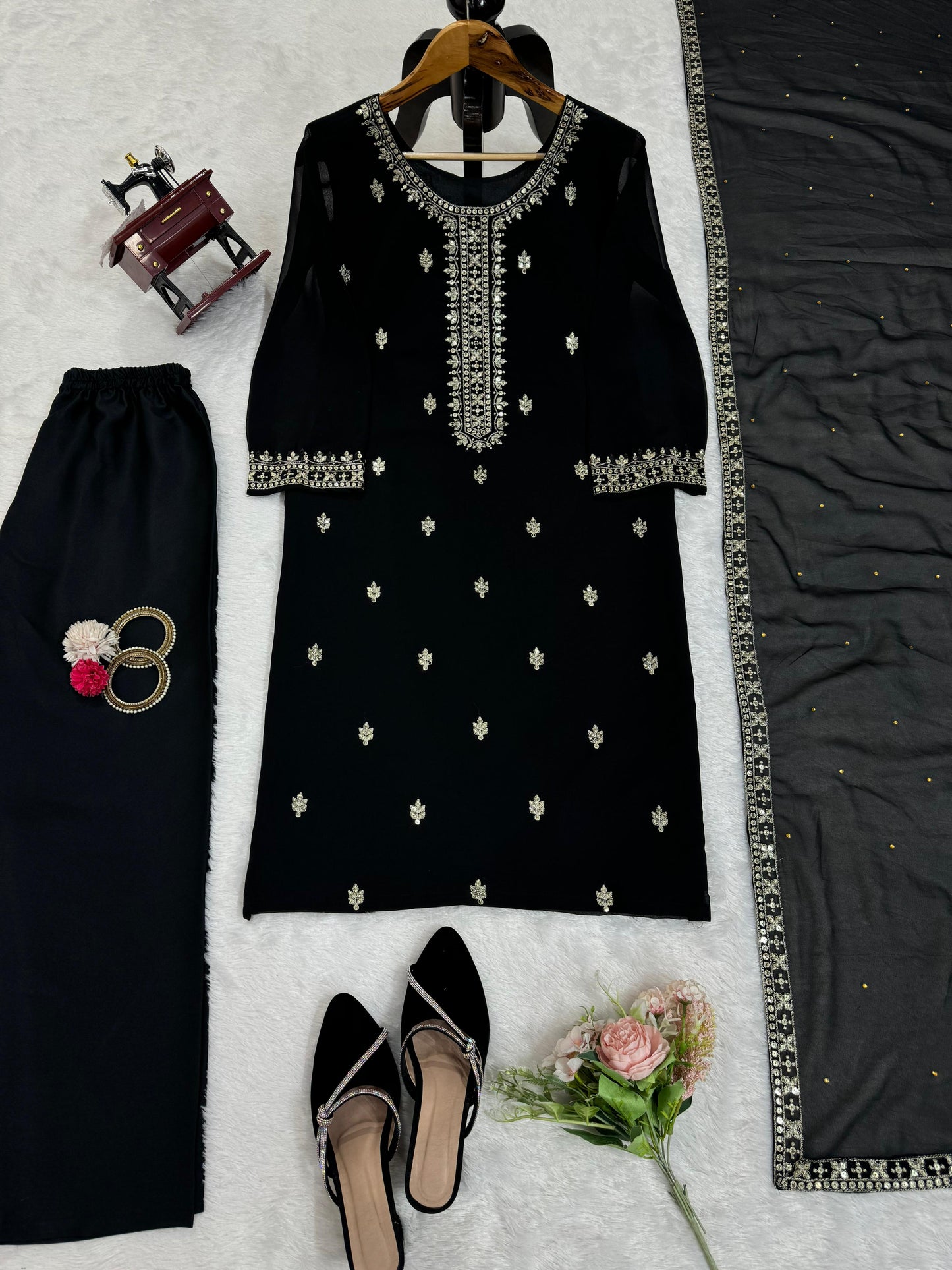 Party Wear Black Color Faux Georgette Thread And Sequence Work Designer Salwar Suit