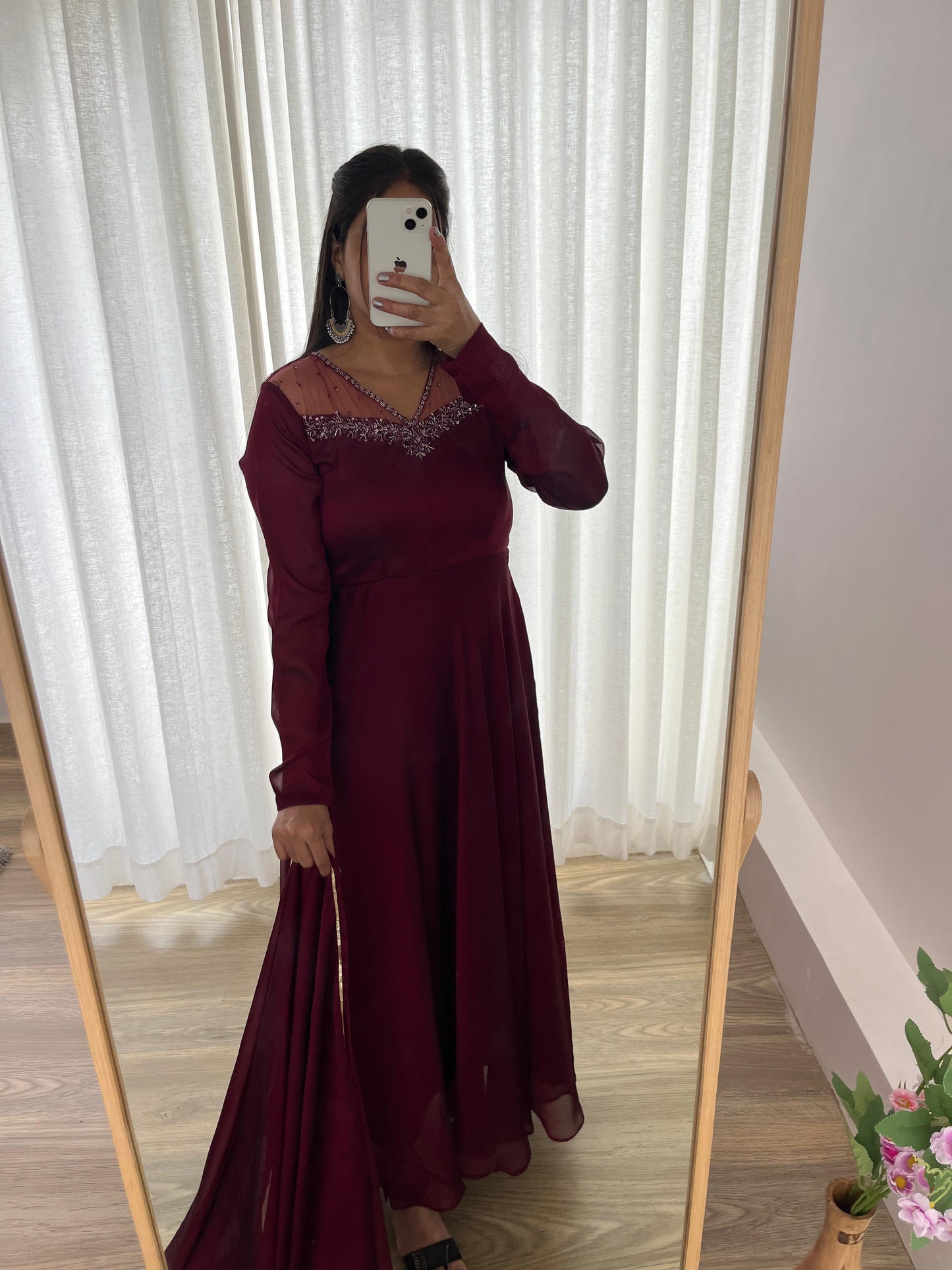Exclusive Maroon Color Heavy Rangoli Georgette Designer Gown With Dupatta
