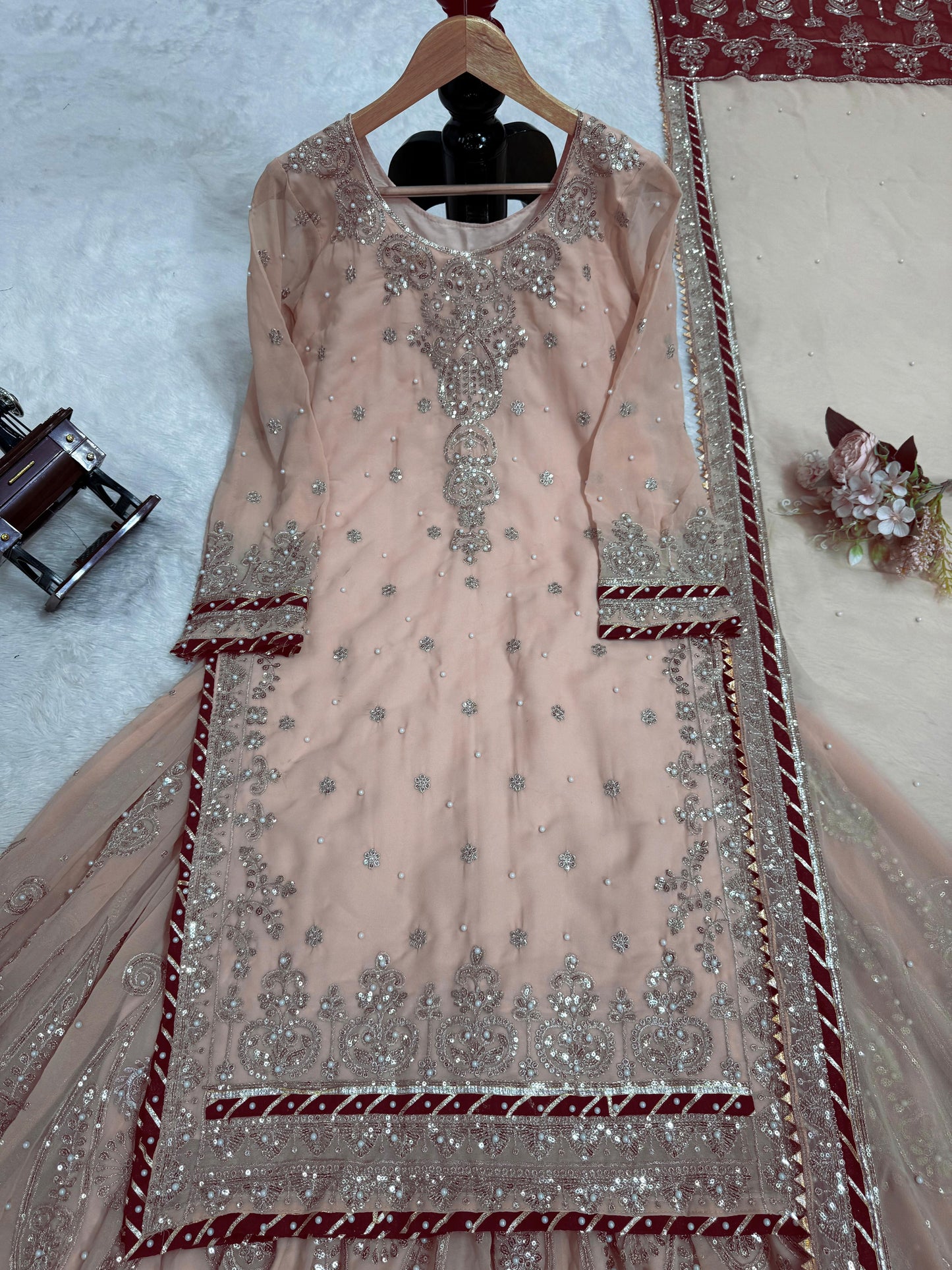 Latest Designer Vihana Pink Embroidered Kurti Sharara Set